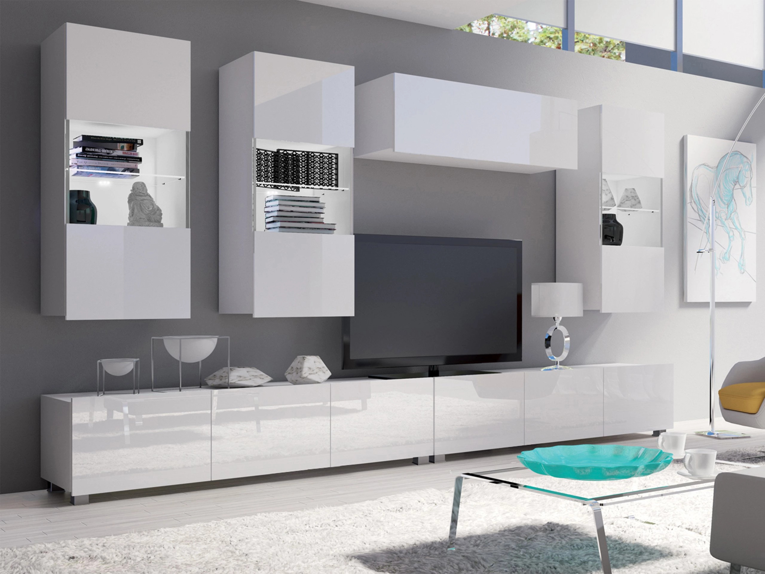 Woonkamerset Remus V (Wit + Glanzend wit)