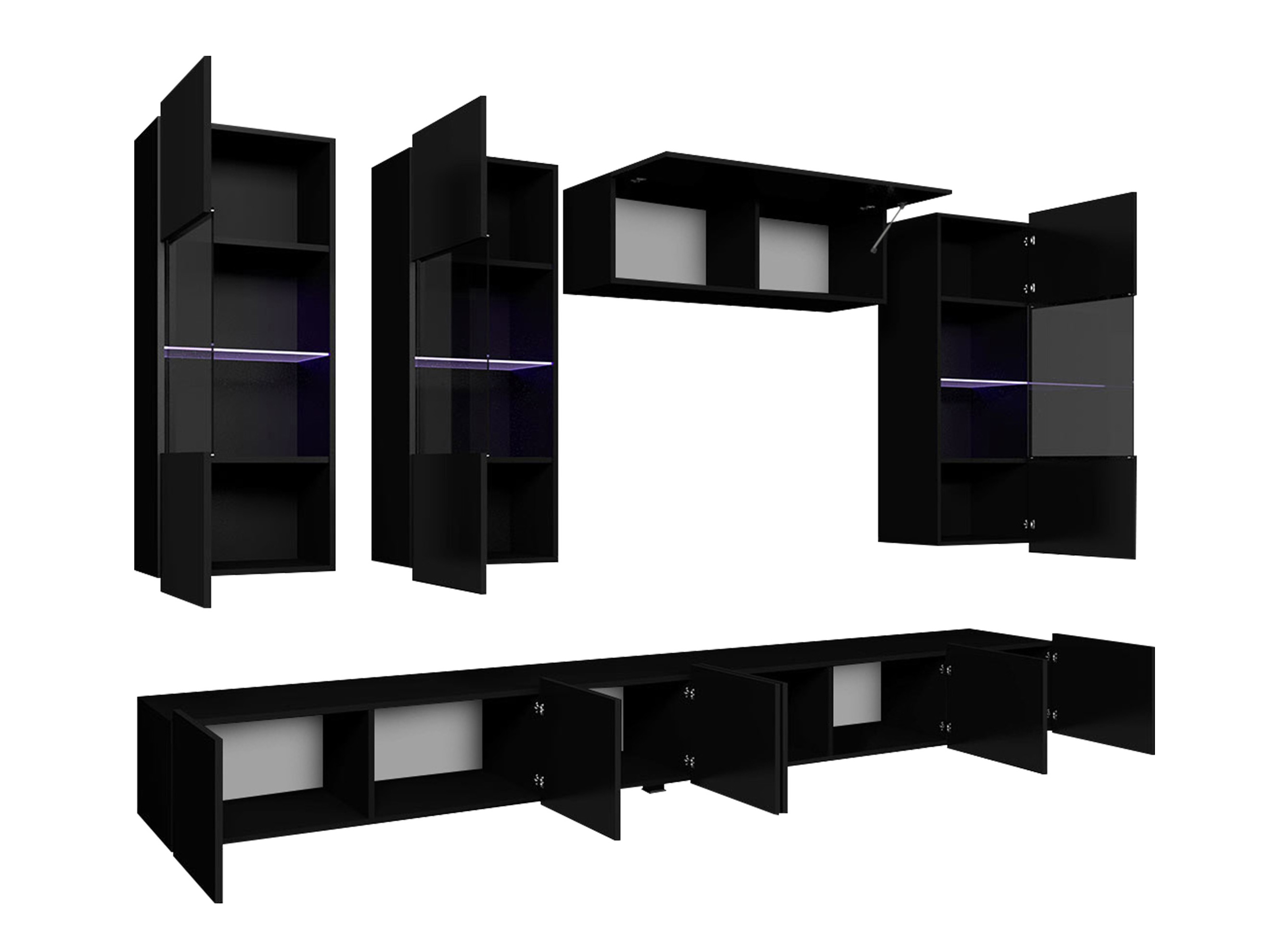 Woonkamerset Remus V (Zwart + Glanzend zwart)