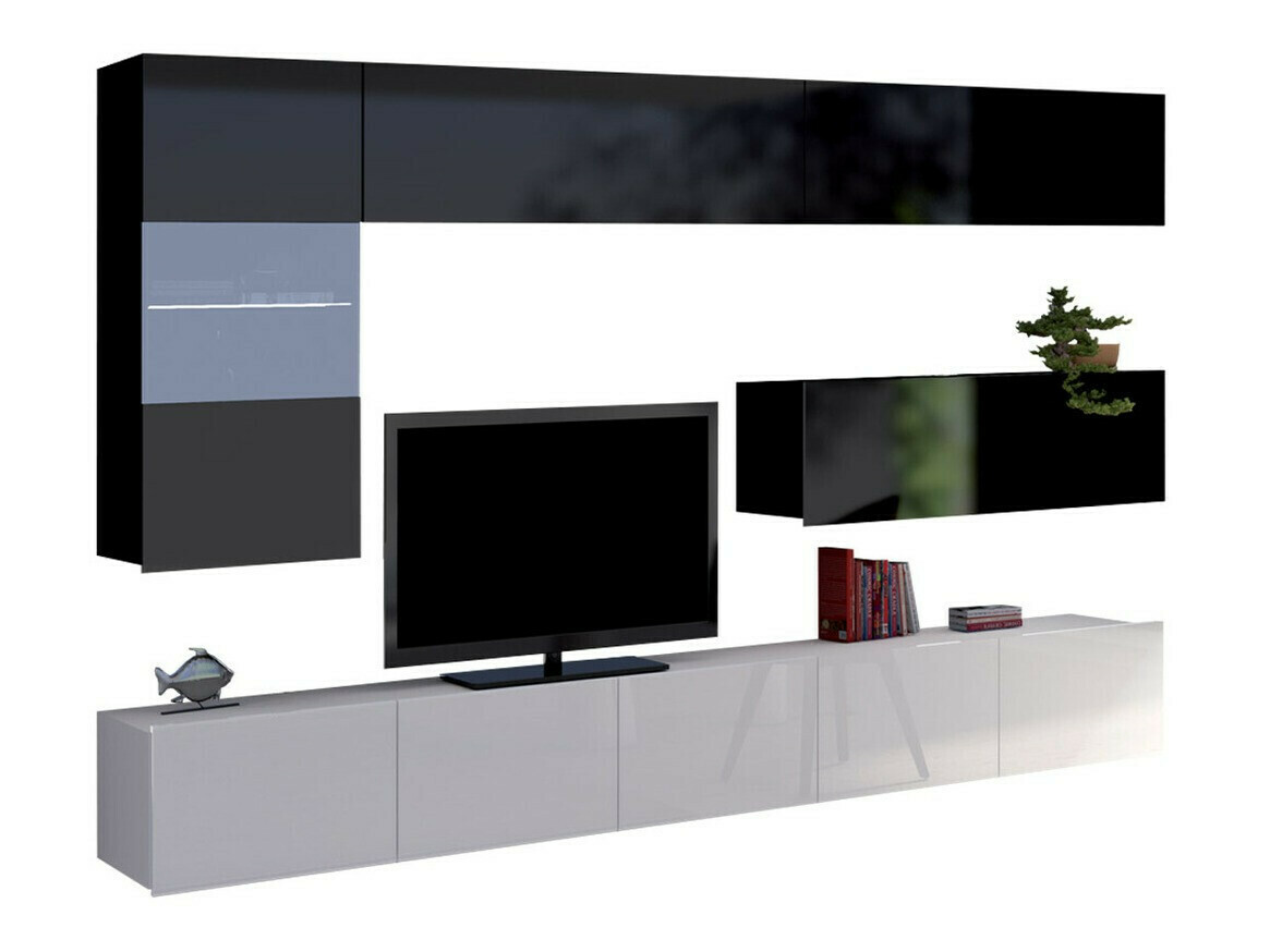 Woonkamerset Tivdalu 108 (Wit + Glanzend wit + Zwart + Glanzend zwart)