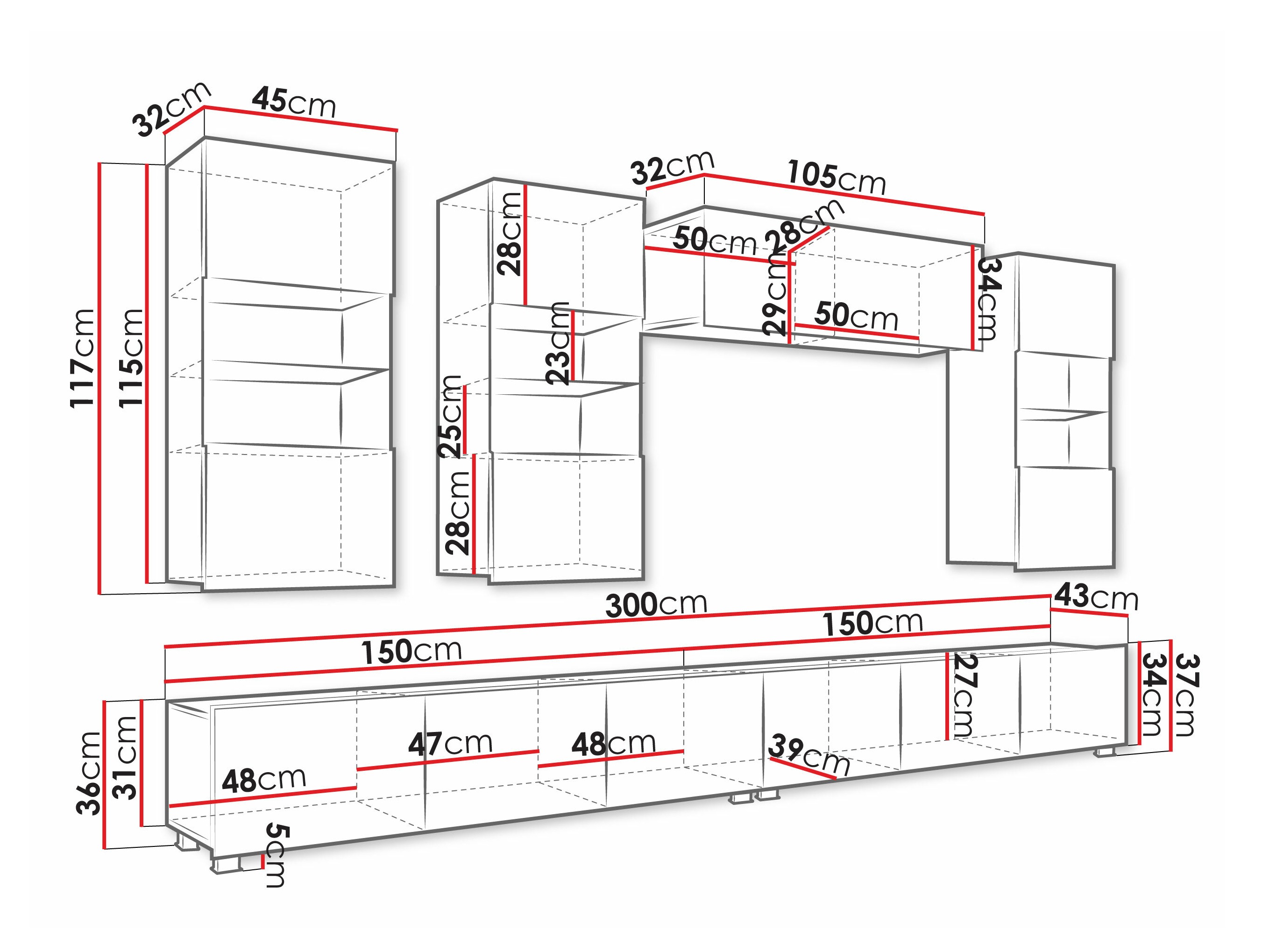 Woonkamerset Tivdalu 109 (Zwart + Glanzend zwart)