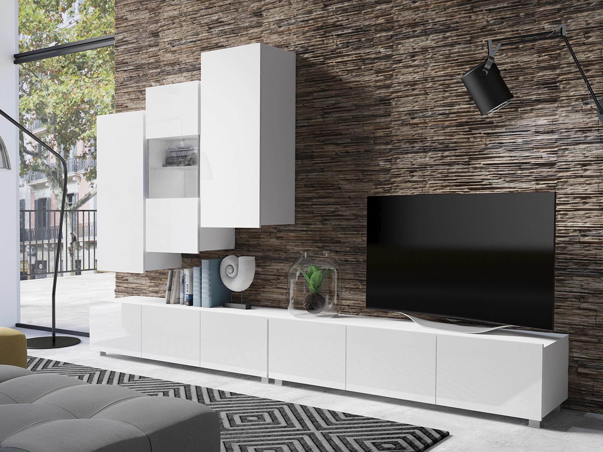 Wandkast Remus III (Wit + Glanzend wit)