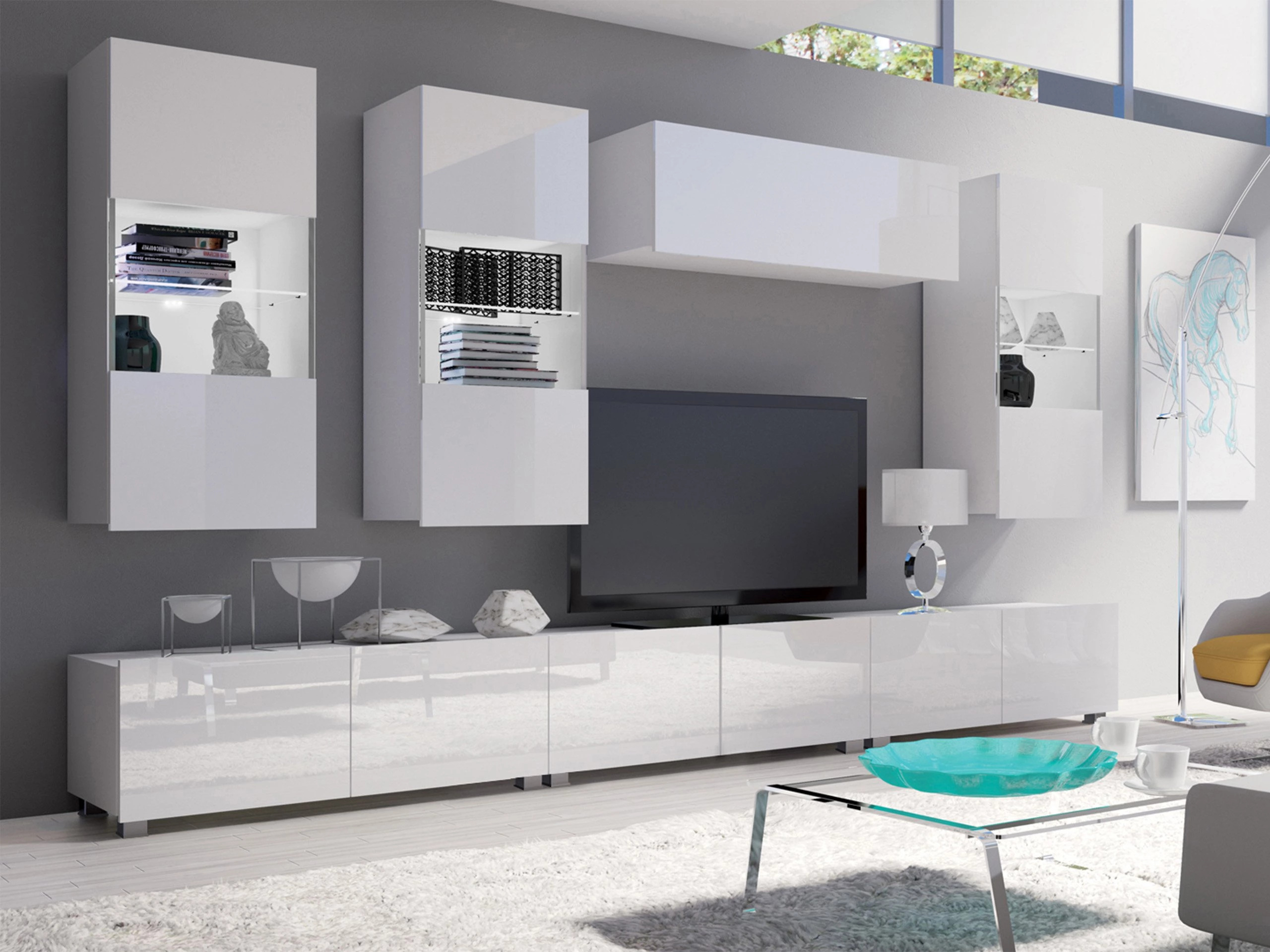 Woonkamerset Remus XI (Wit + Glanzend wit)