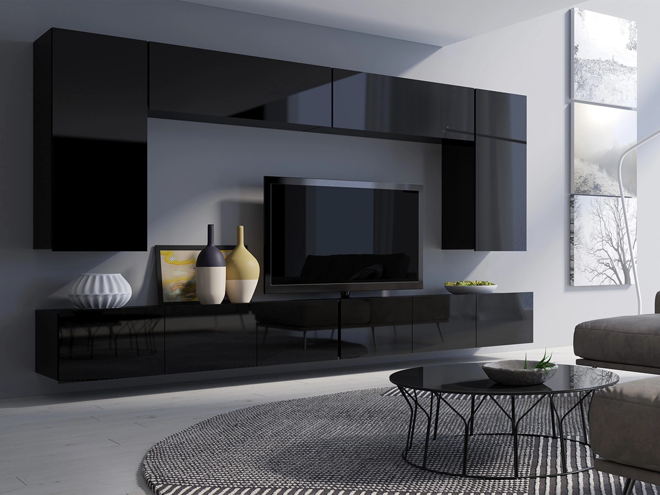 Woonkamerset Remus XIII (Zwart + Glanzend zwart)