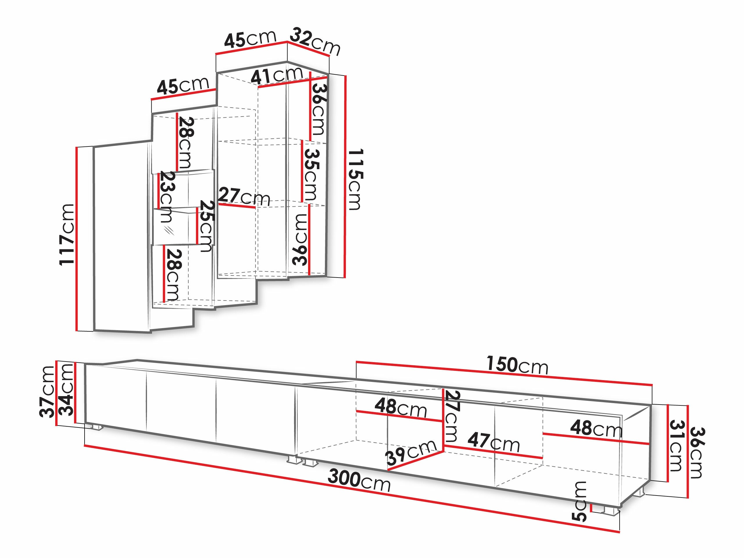 Woonkamerset Remus XVII (Zwart + Glanzend zwart)