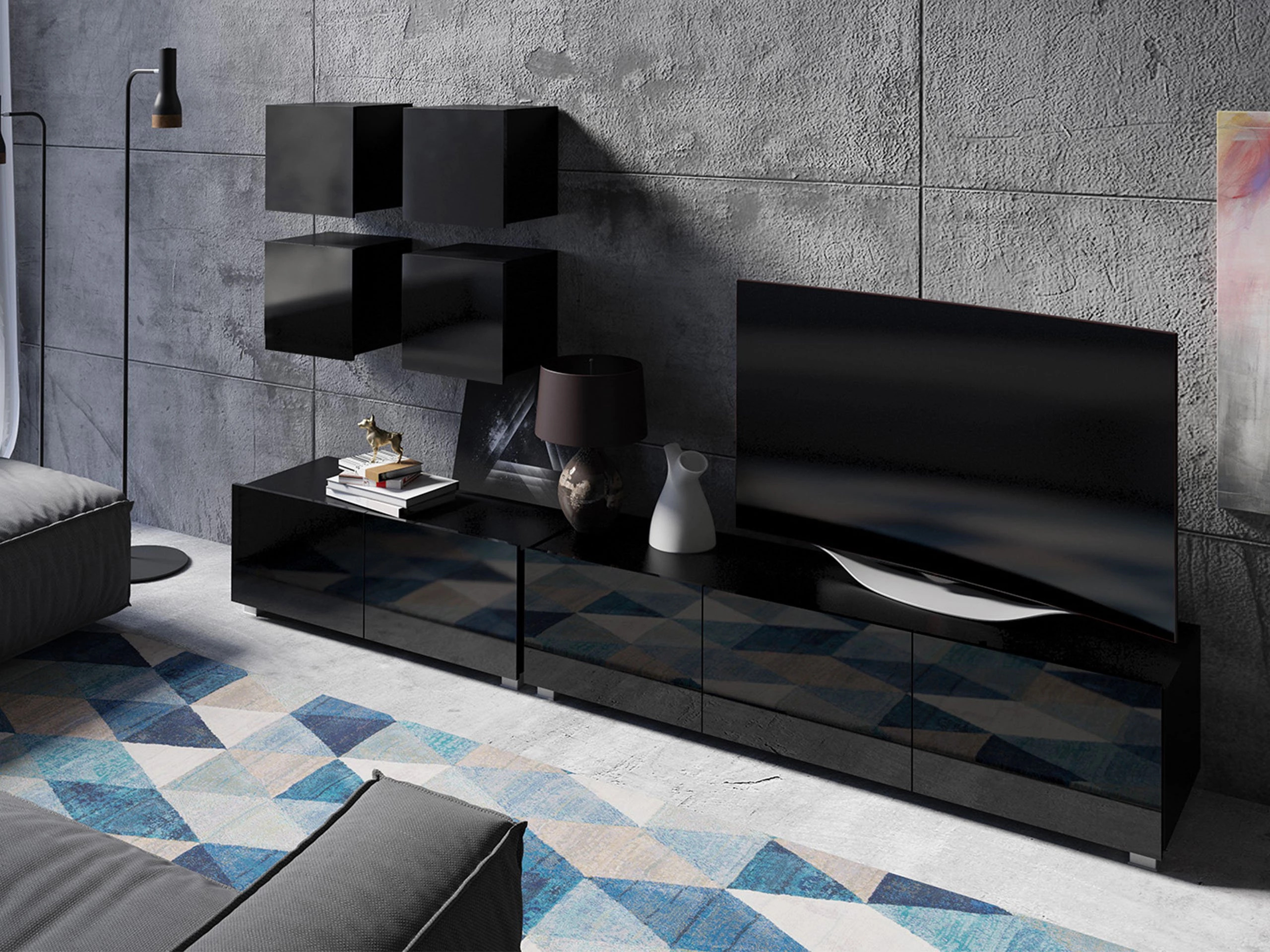 Woonkamerset Remus XVIII (Zwart + Glanzend zwart)