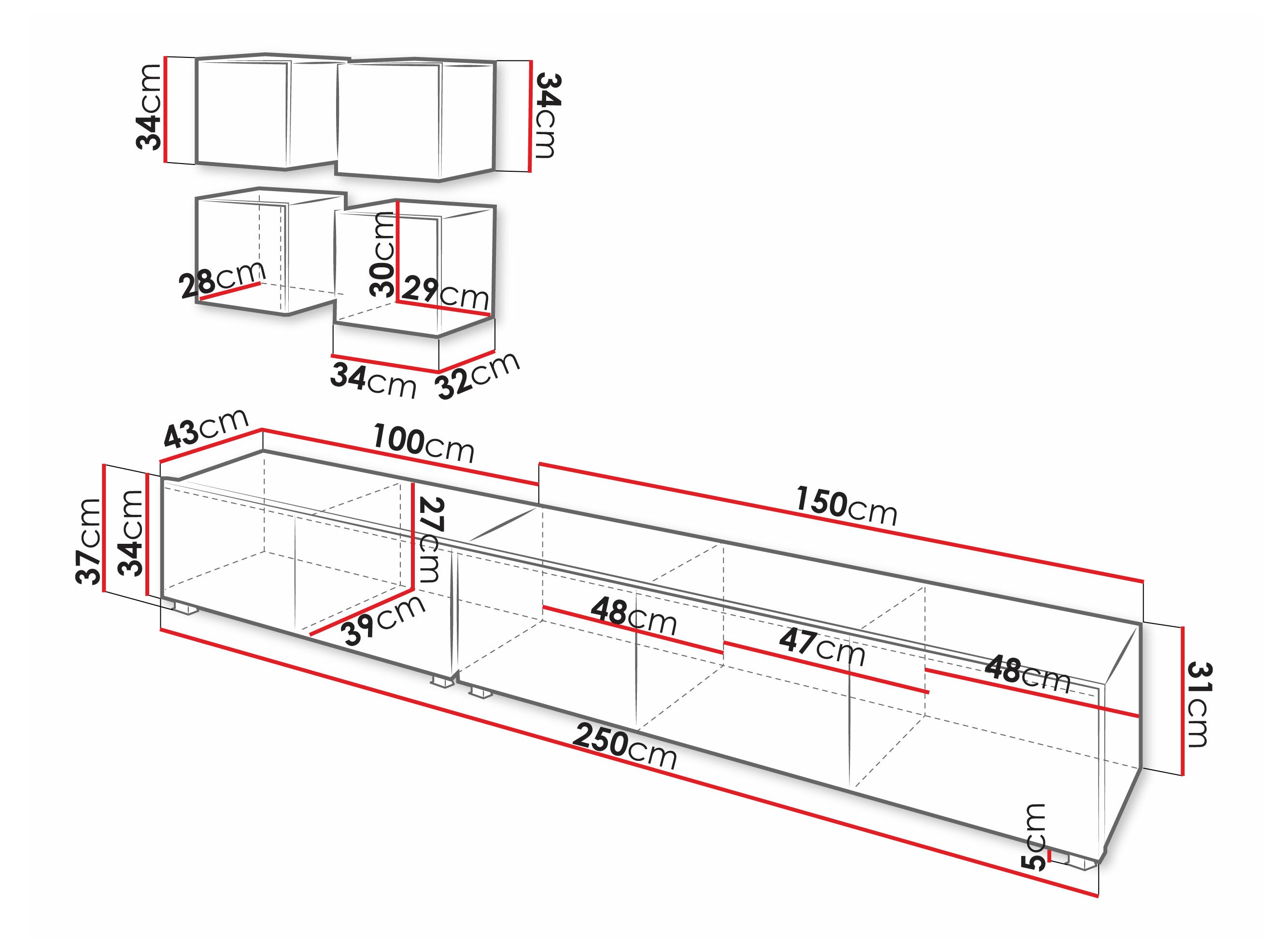 Woonkamerset Tivdalu 132 (Zwart + Glanzend zwart)