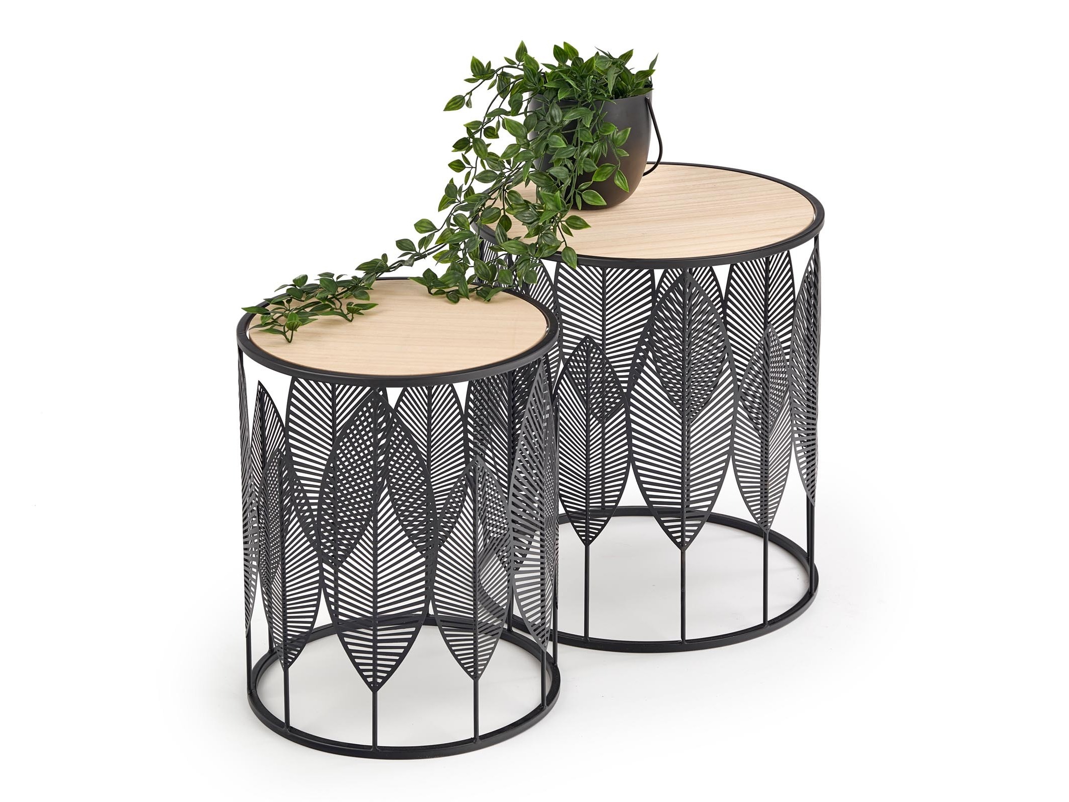 Bijzettafels set Houston 974 (Zwart + Licht hout)