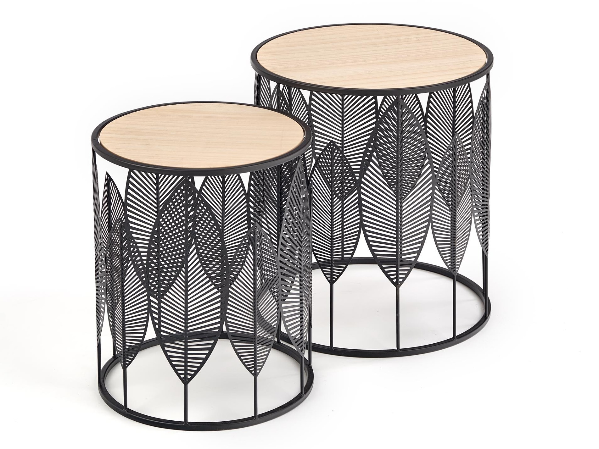 Bijzettafels set Houston 974 (Zwart + Licht hout)