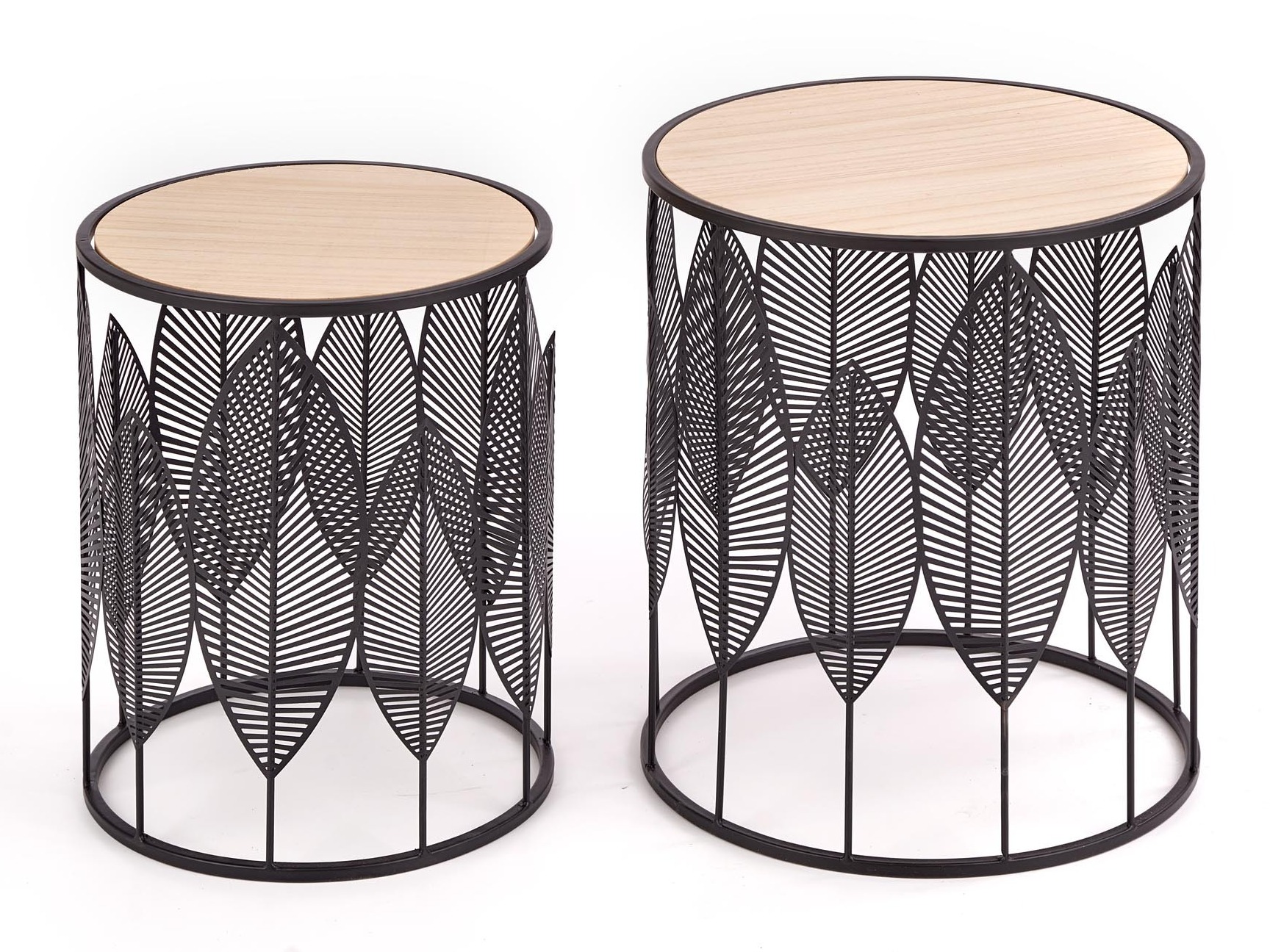 Bijzettafels set Houston 974 (Zwart + Licht hout)