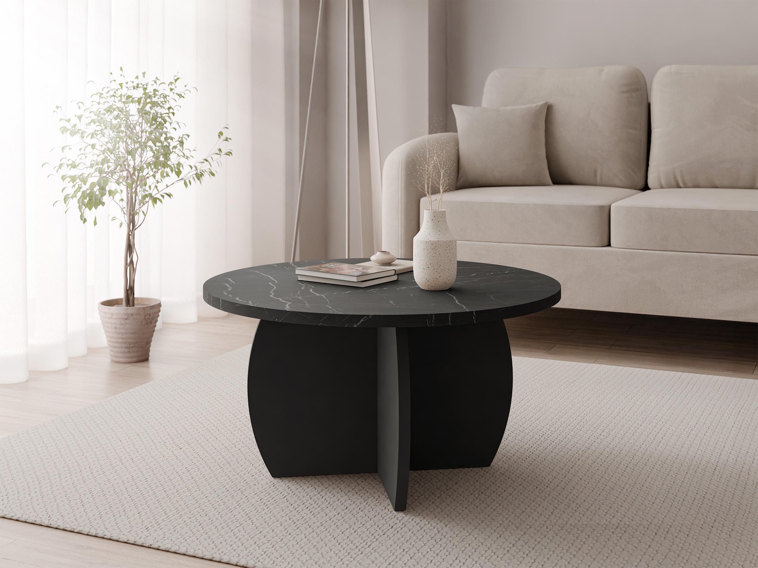 Salontafel Comfivo Pagas (Zwart marmer + Zwart)