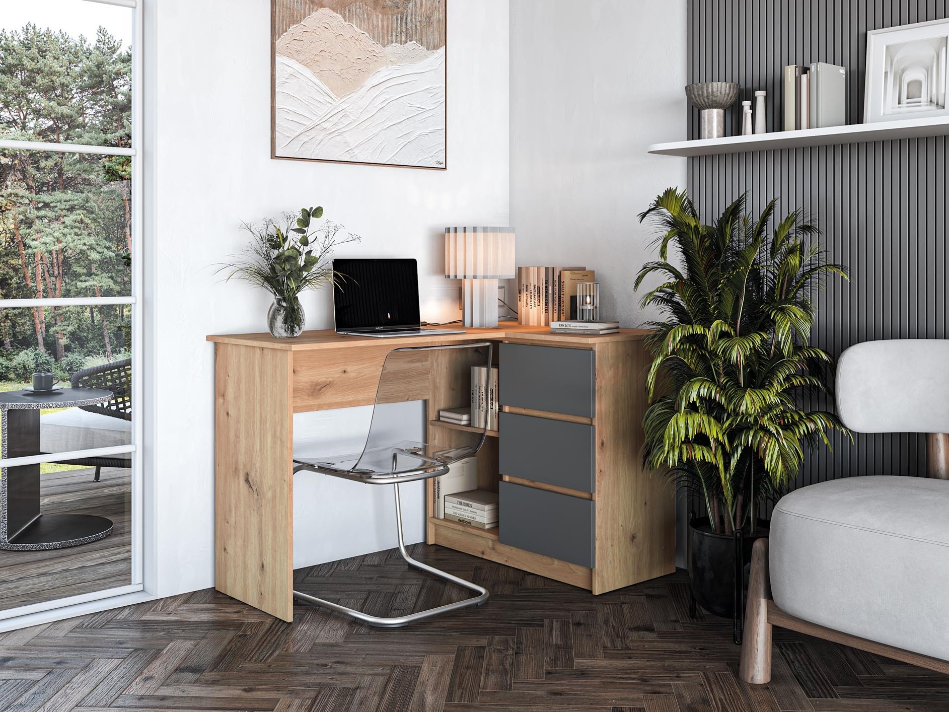 Hoekbureau Houston 1950 (Grafiet + Artisan eiken)