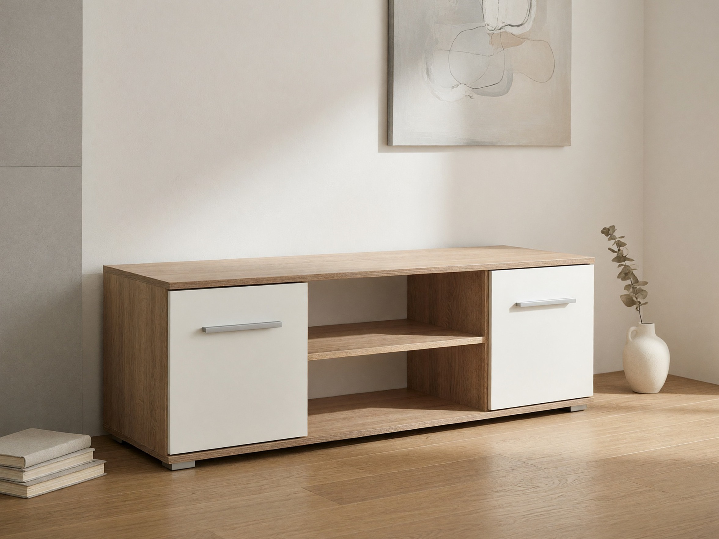 TV-meubel Cirveso 109 (Sonoma eik + Glanzend wit)