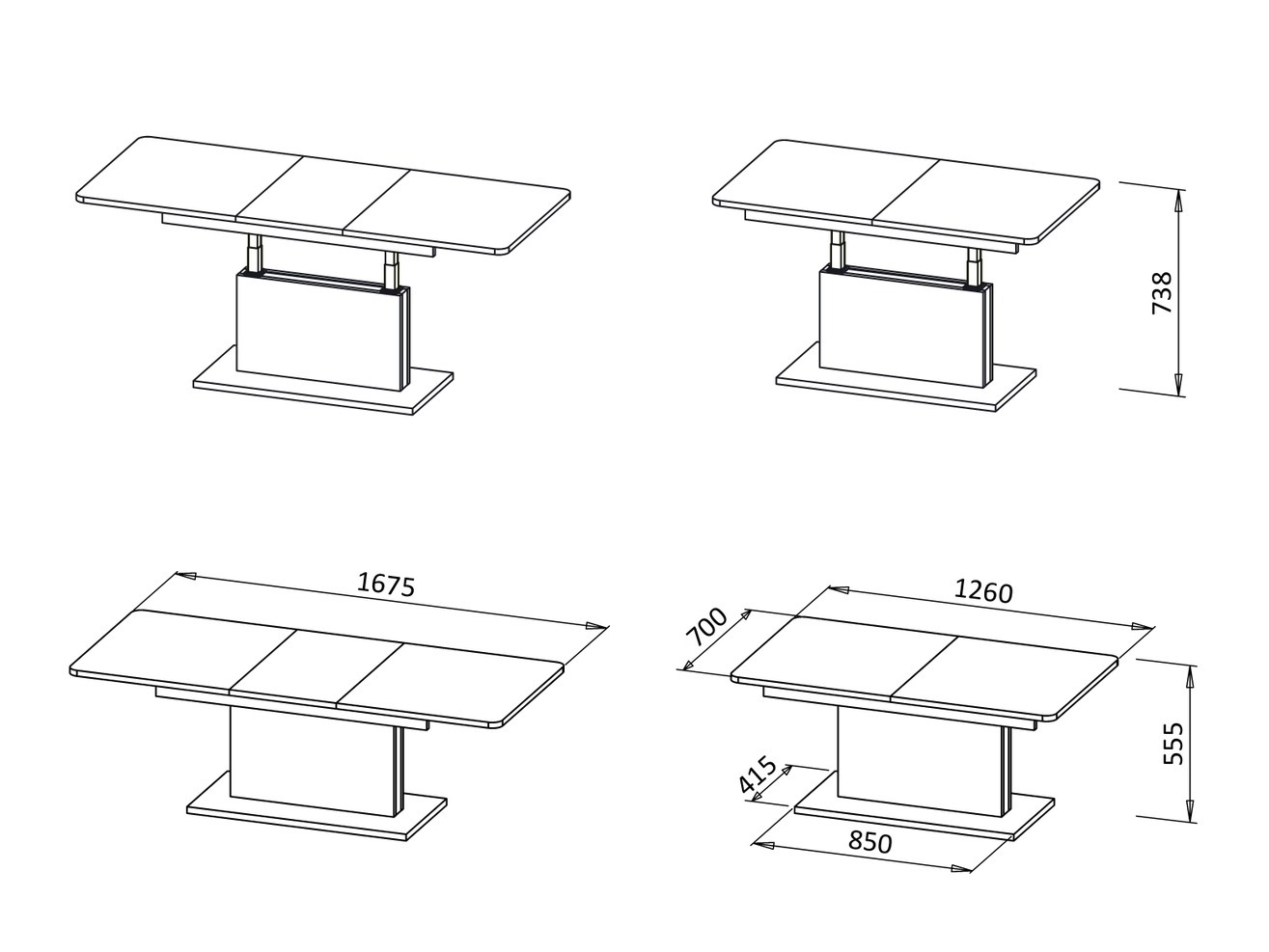 Transformeerbare salontafel Houston 1253 (Mat wit)
