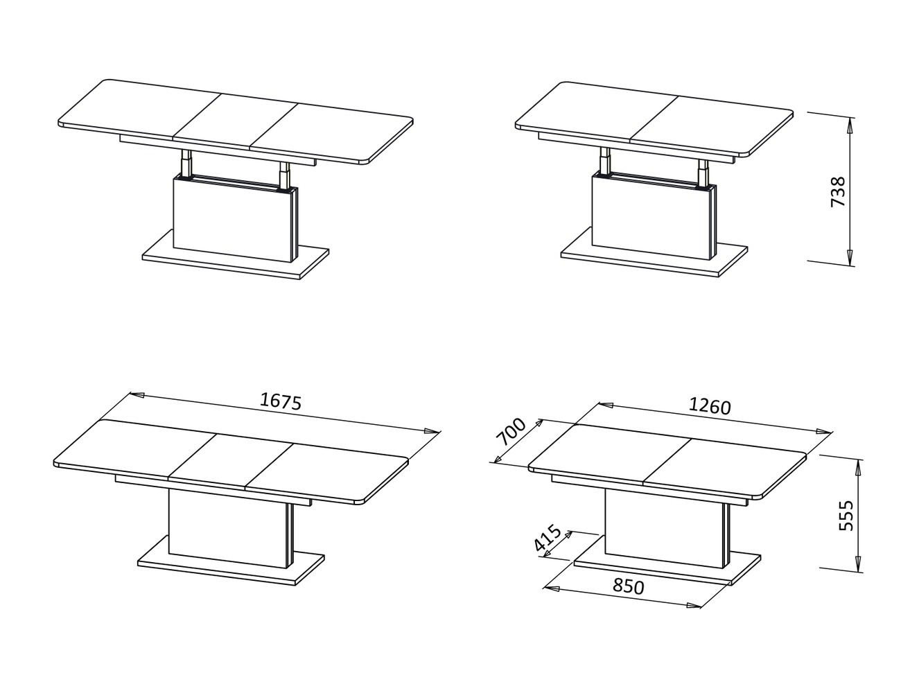 Transformeerbare salontafel Houston 1253 (Wotan eik + Zwart)