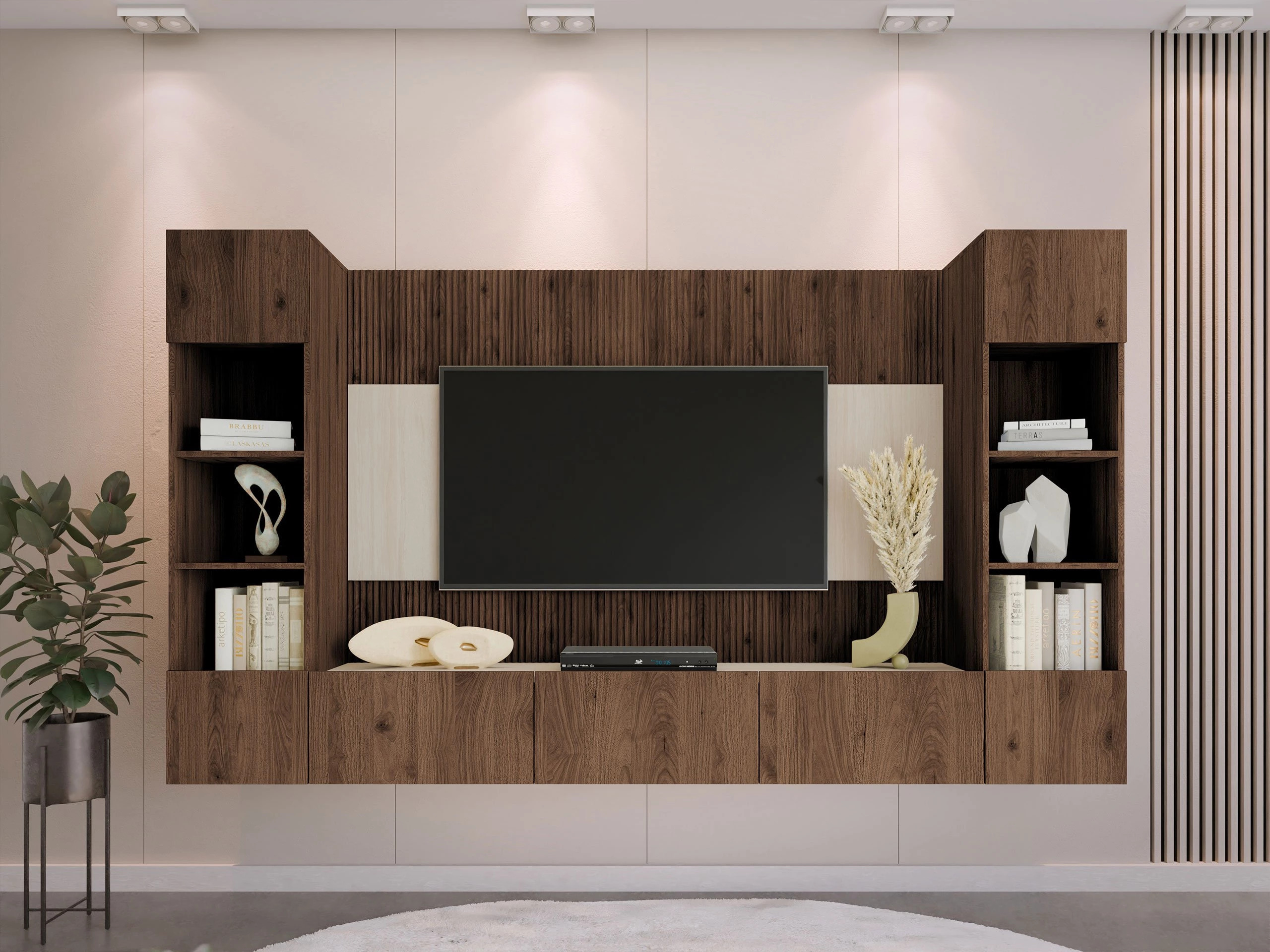 Woonkamerset Comfivo Salix I (Notenhout + Licht Travertine)