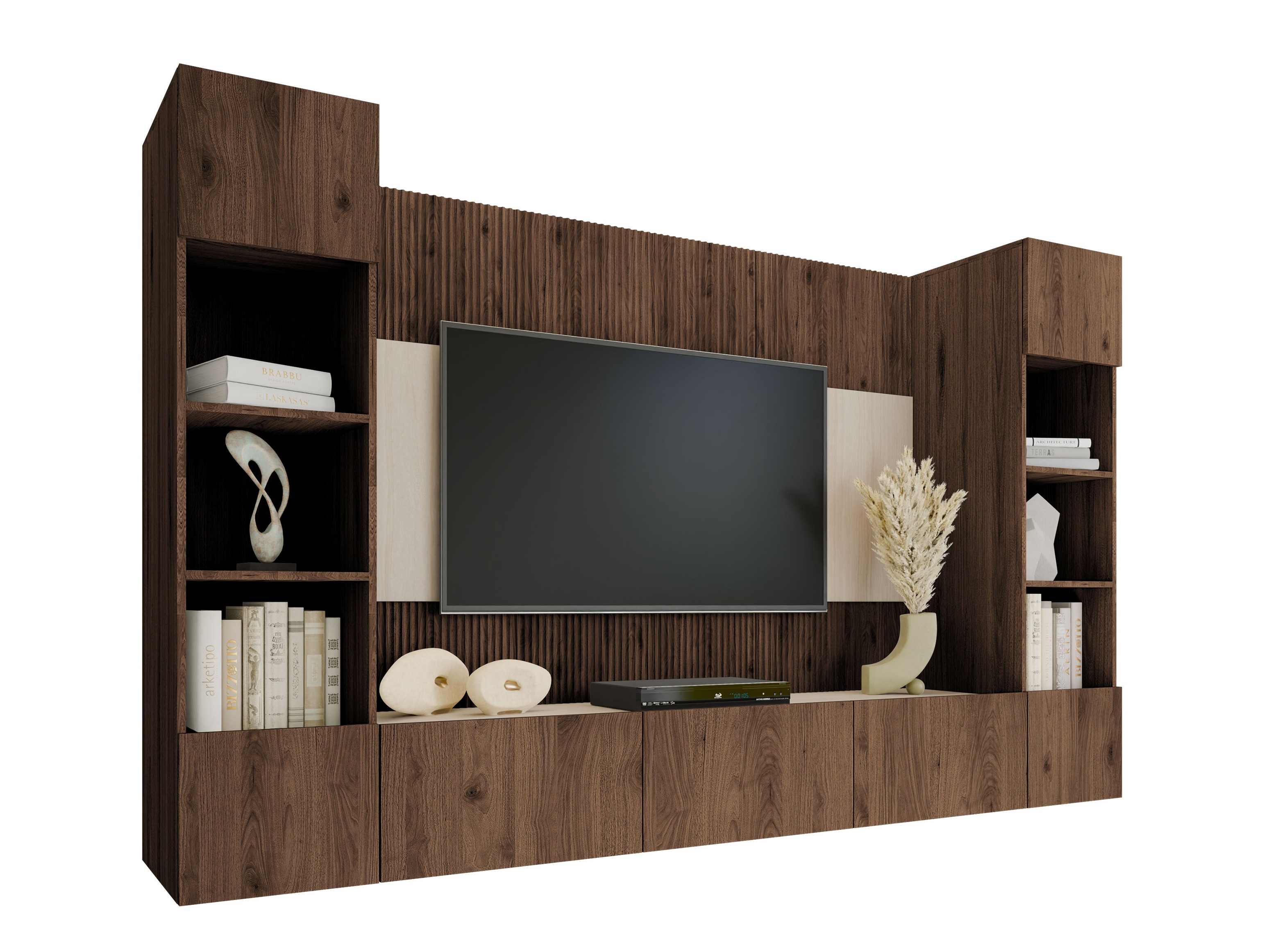 Woonkamerset Comfivo Salix I (Notenhout + Licht Travertine)