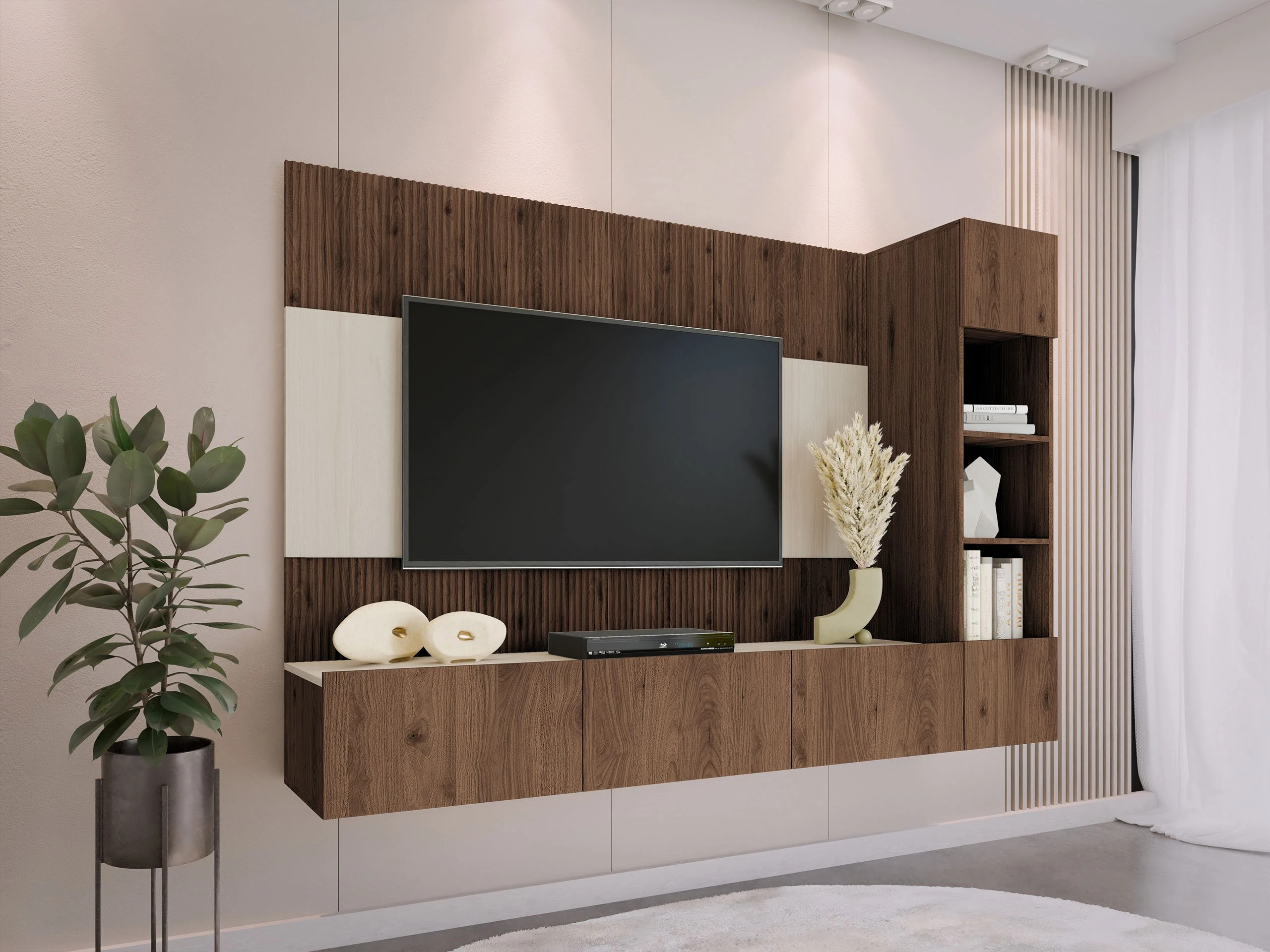 Woonkamerset Comfivo Salix II (Notenhout + Licht traverine)