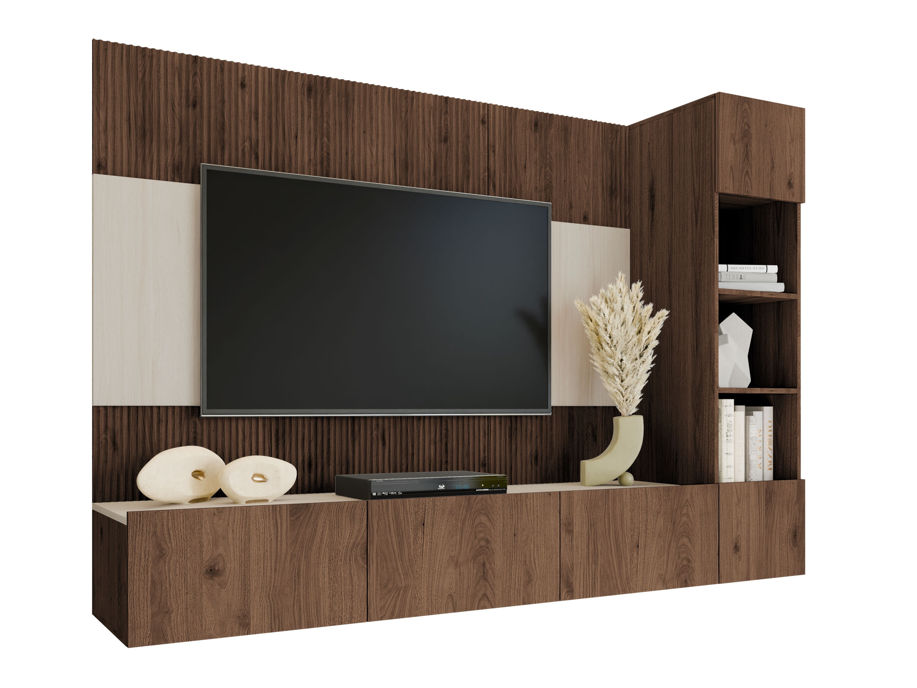 Woonkamerset Comfivo Salix II (Notenhout + Licht Travertine)