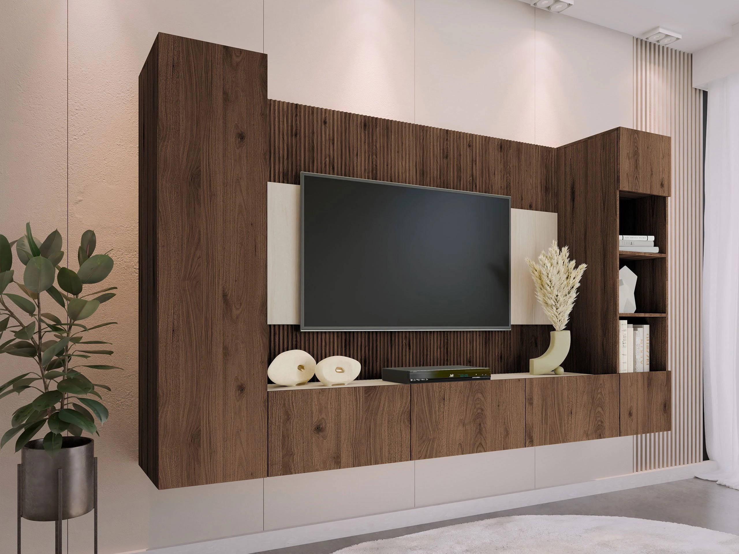 Woonkamerset Comfivo Salix IV (Notenhout + Licht travertin)
