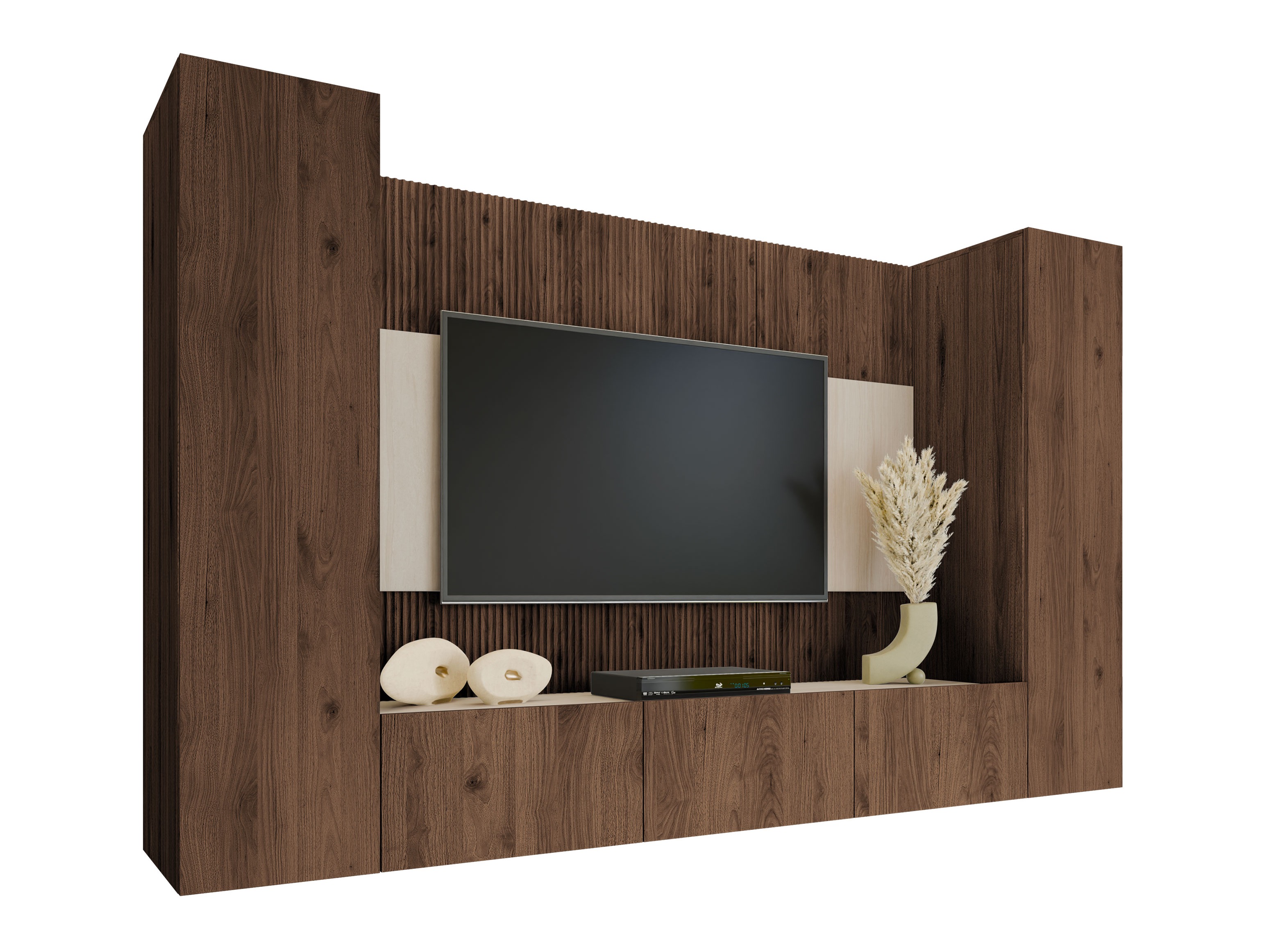 Woonkamerset Comfivo Salix V (Notenhout + Licht Travertine)