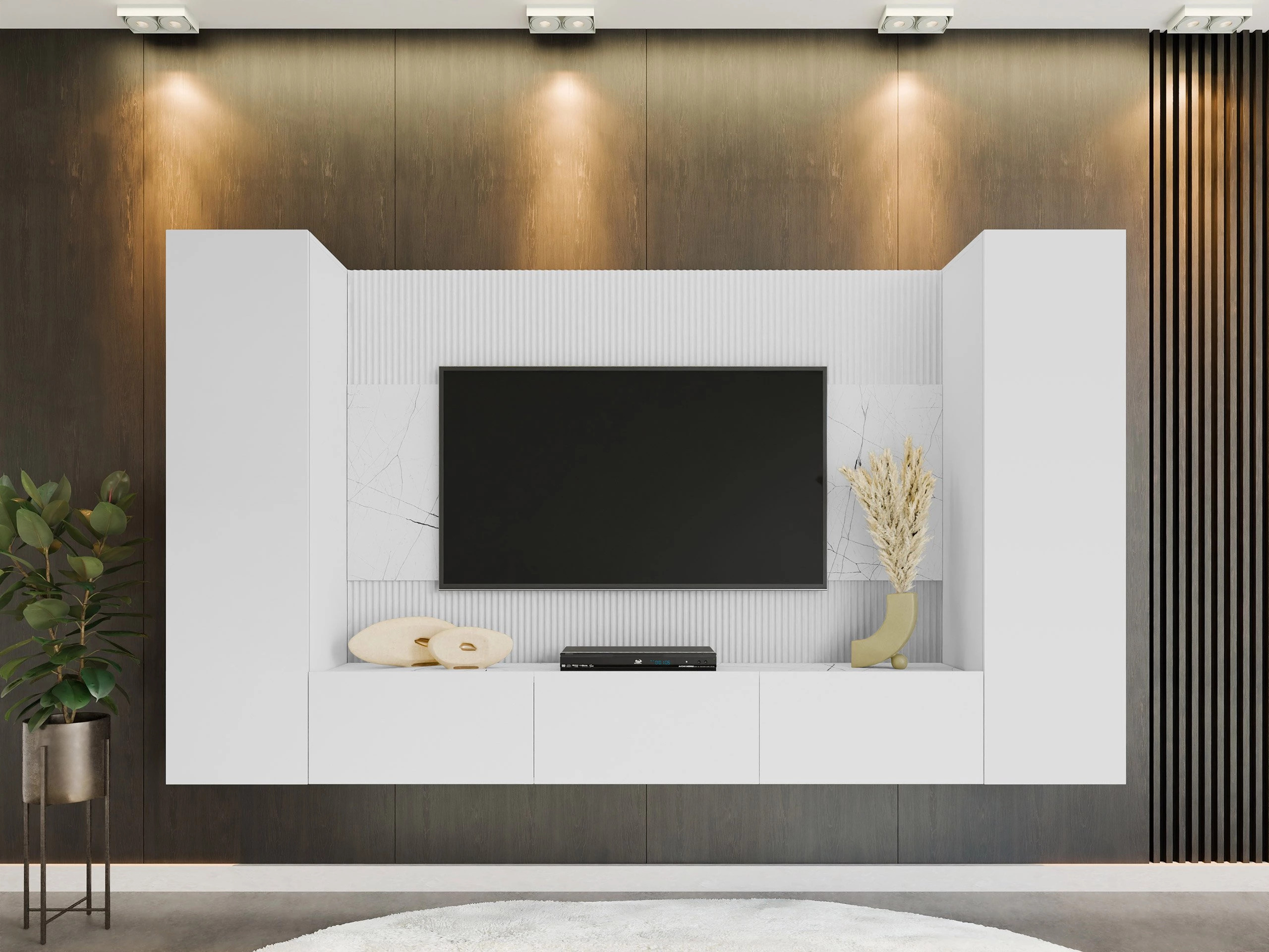 Woonkamerset Comfivo Salix V (Wit + Wit marmer)