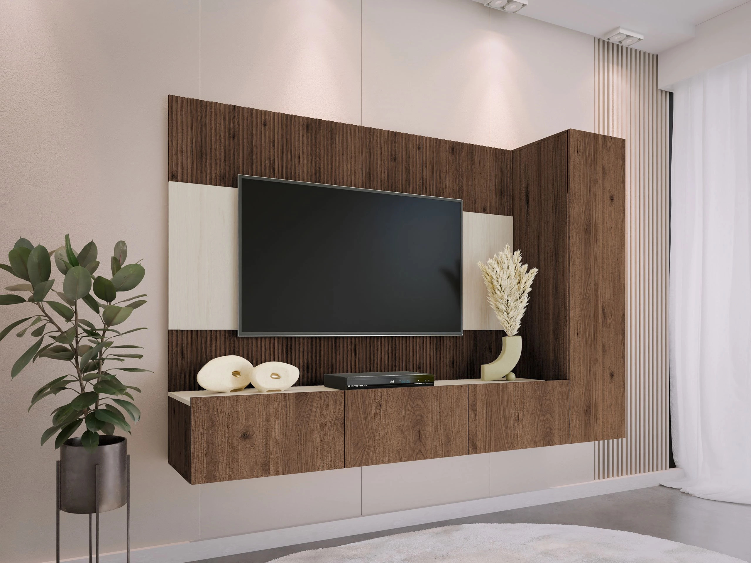 Woonkamerset Comfivo Salix VI (Notenhout + Licht travertin)