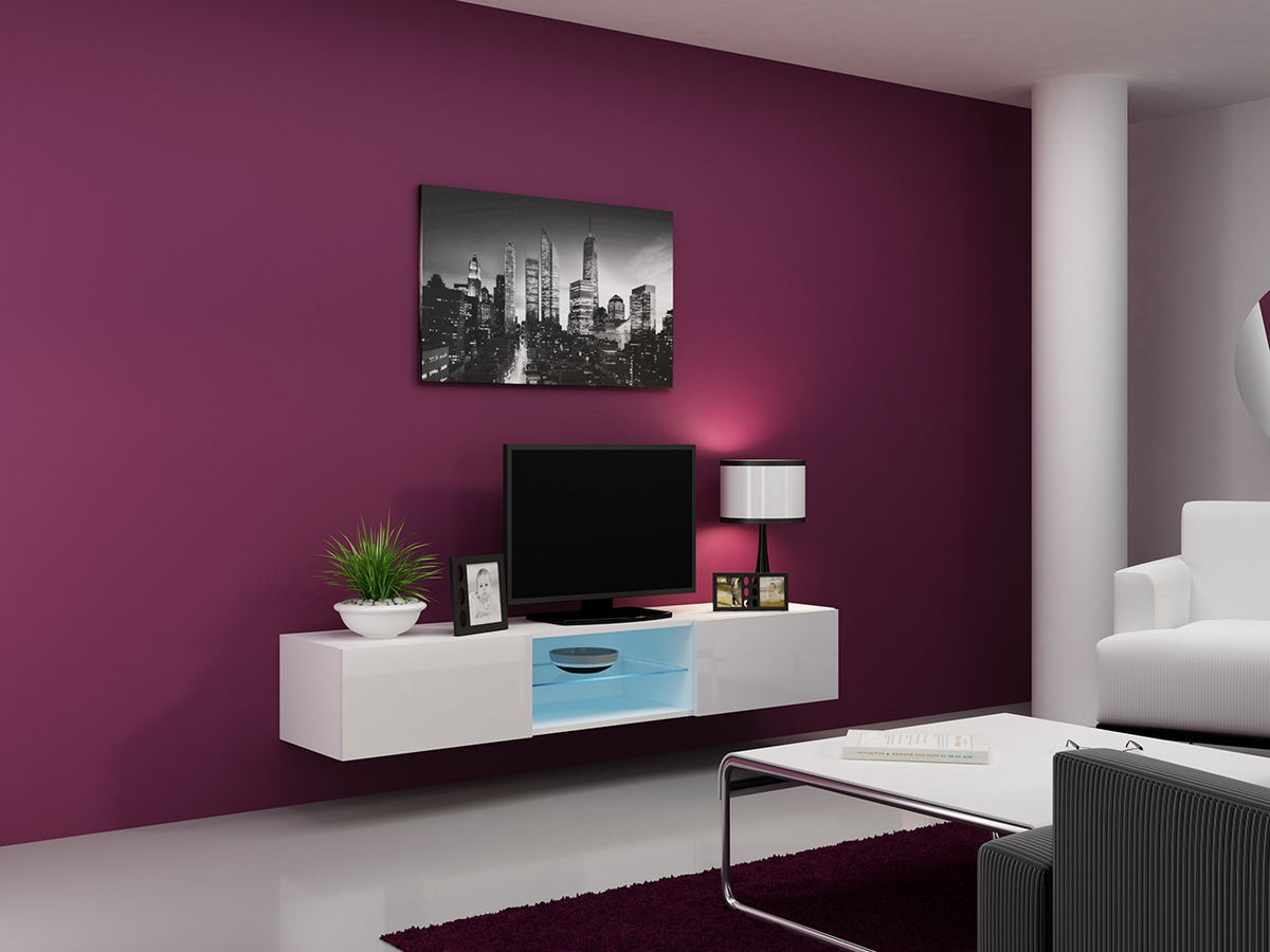 TV-meubel Venenou 124 (Wit + Glanzend wit)