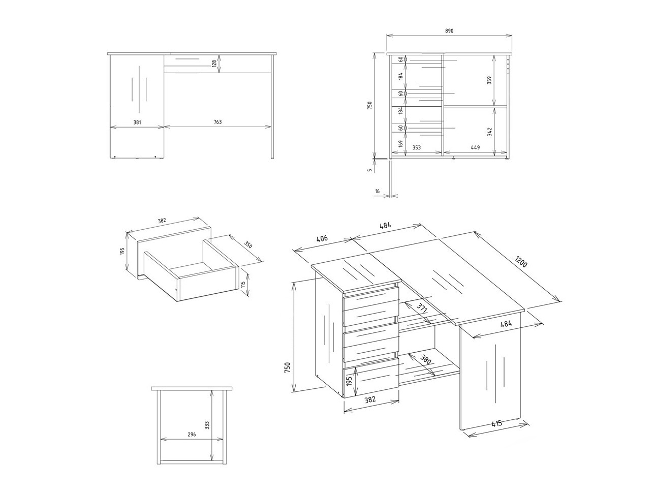 Hoekbureau Mandeville 365 (Wit)