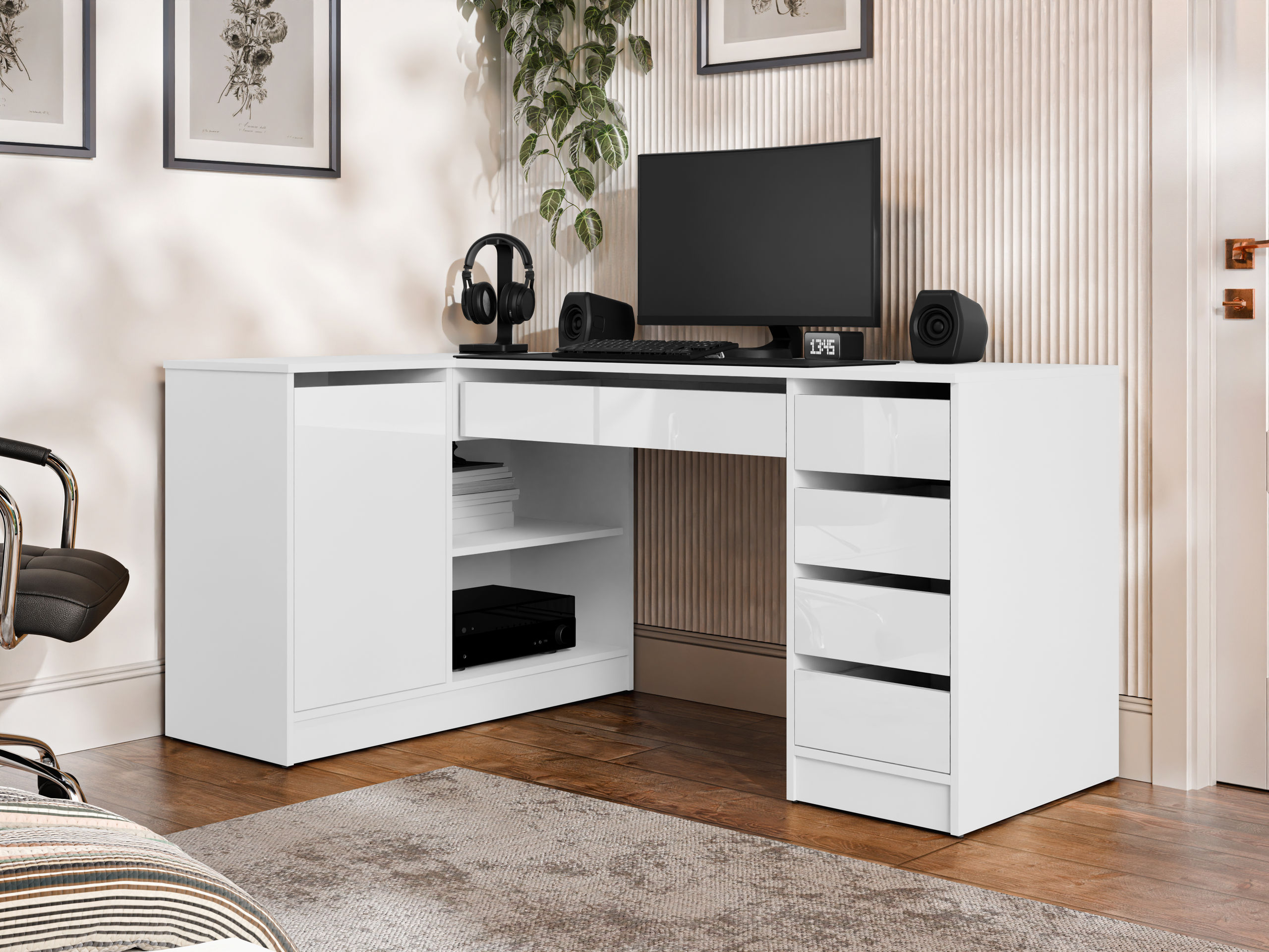 Hoekbureau Comfivo Terros III (Glanzend wit + Wit)