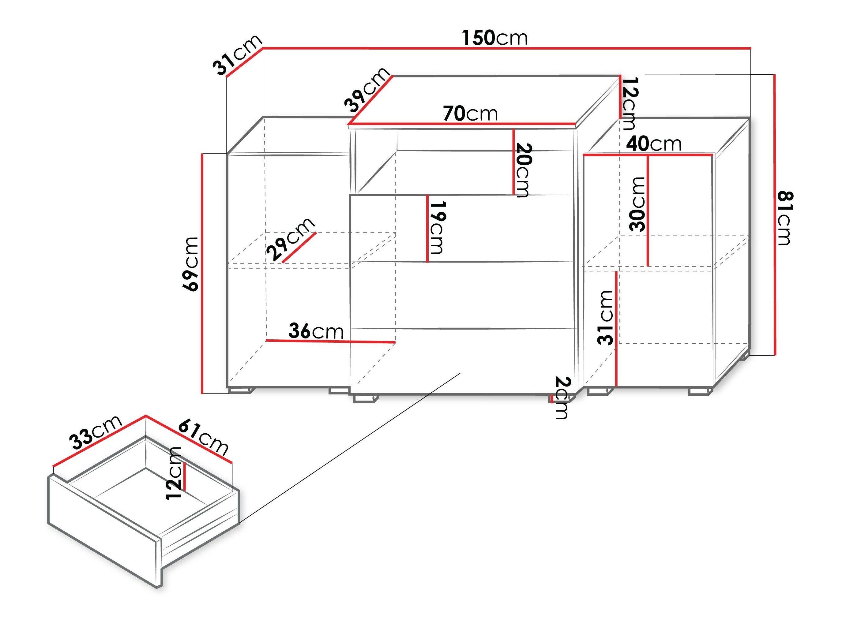 Ladekast Sarasota 127 (Wit + Glanzend wit)