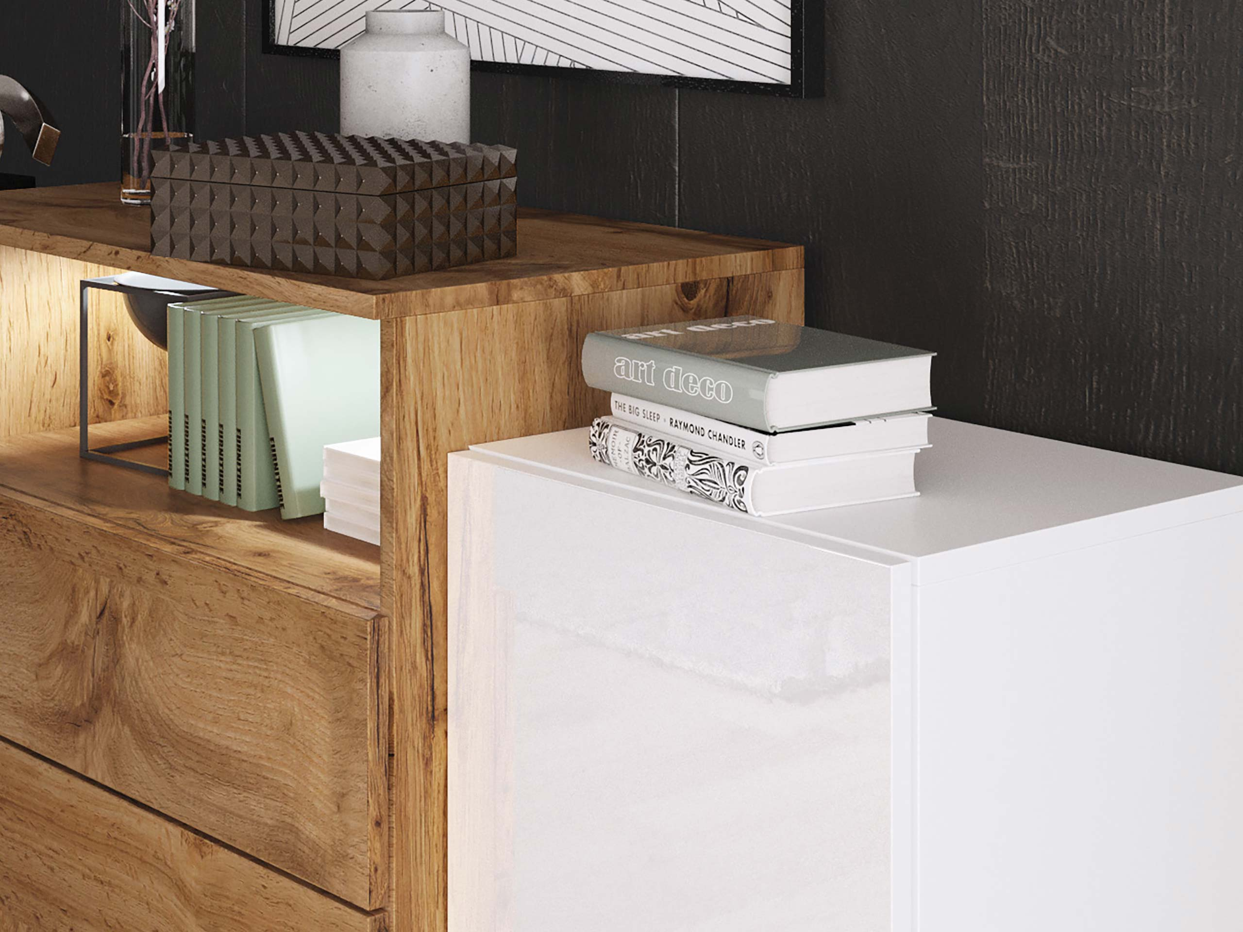 Ladekast Sarasota 127 (Wit + Glanzend wit)