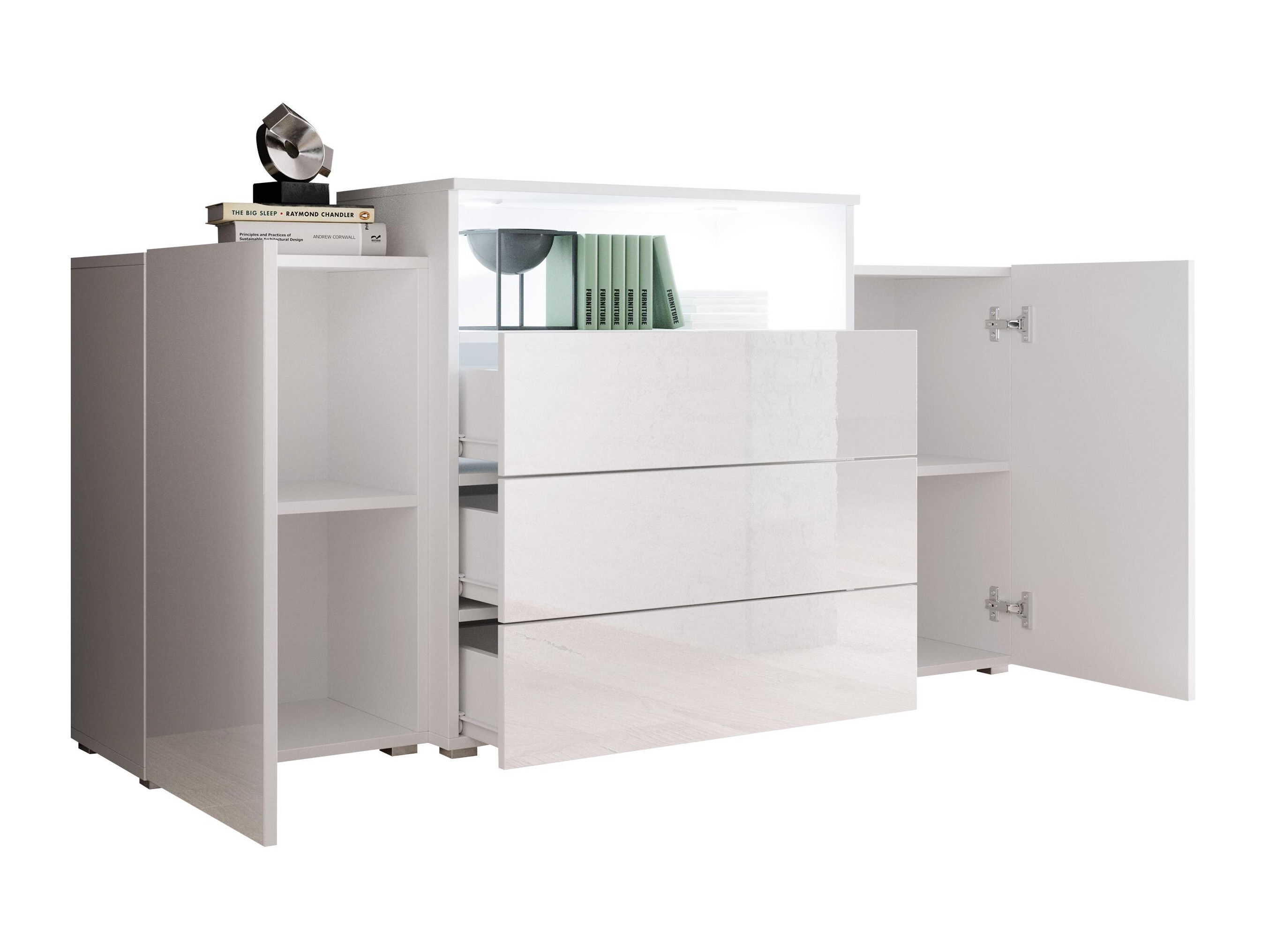 Ladekast Sarasota 127 (Wotan eik + Glanzend wit)