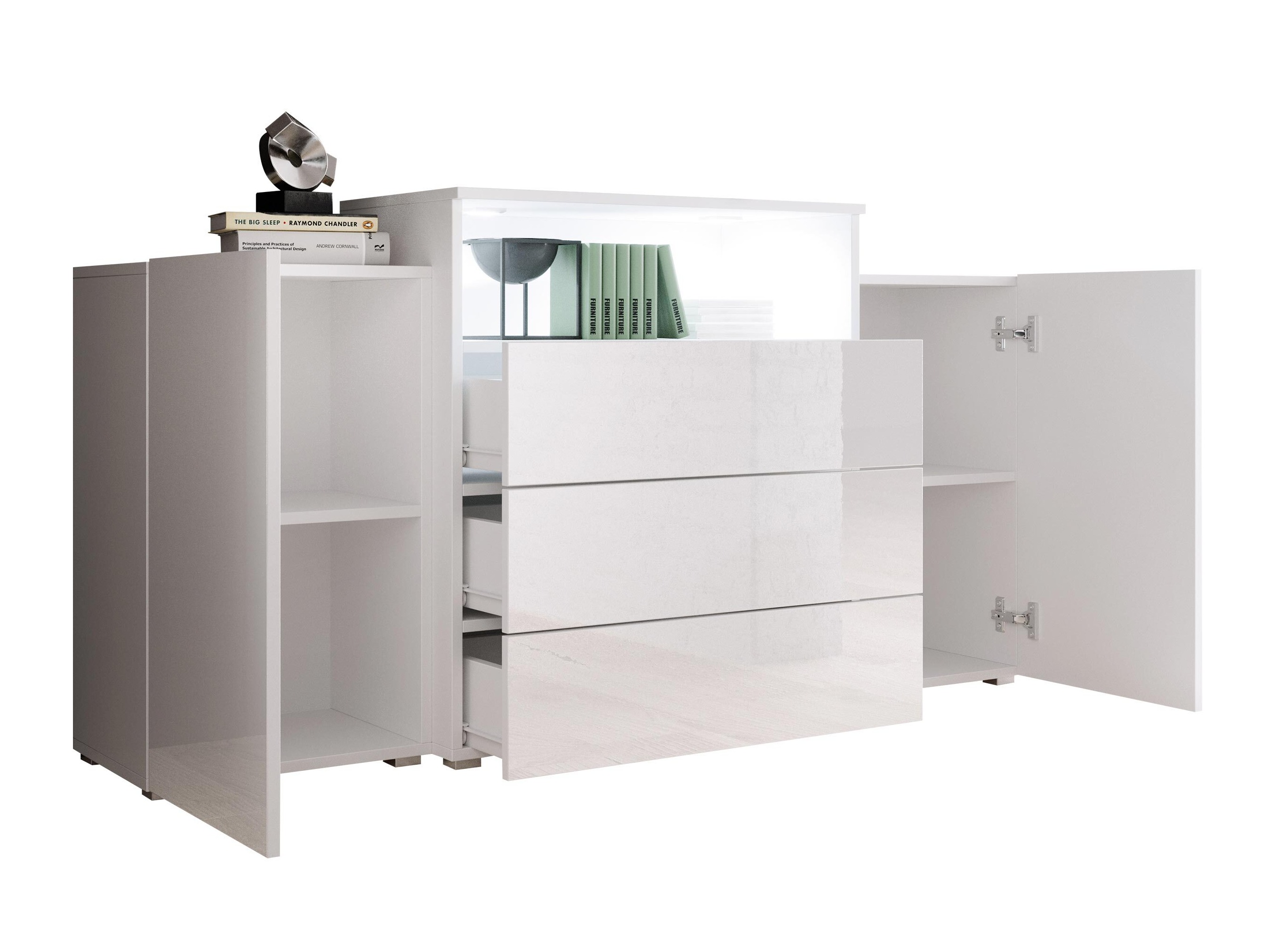 Ladekast Sarasota 127 (Wotan eik + Glanzend wit)