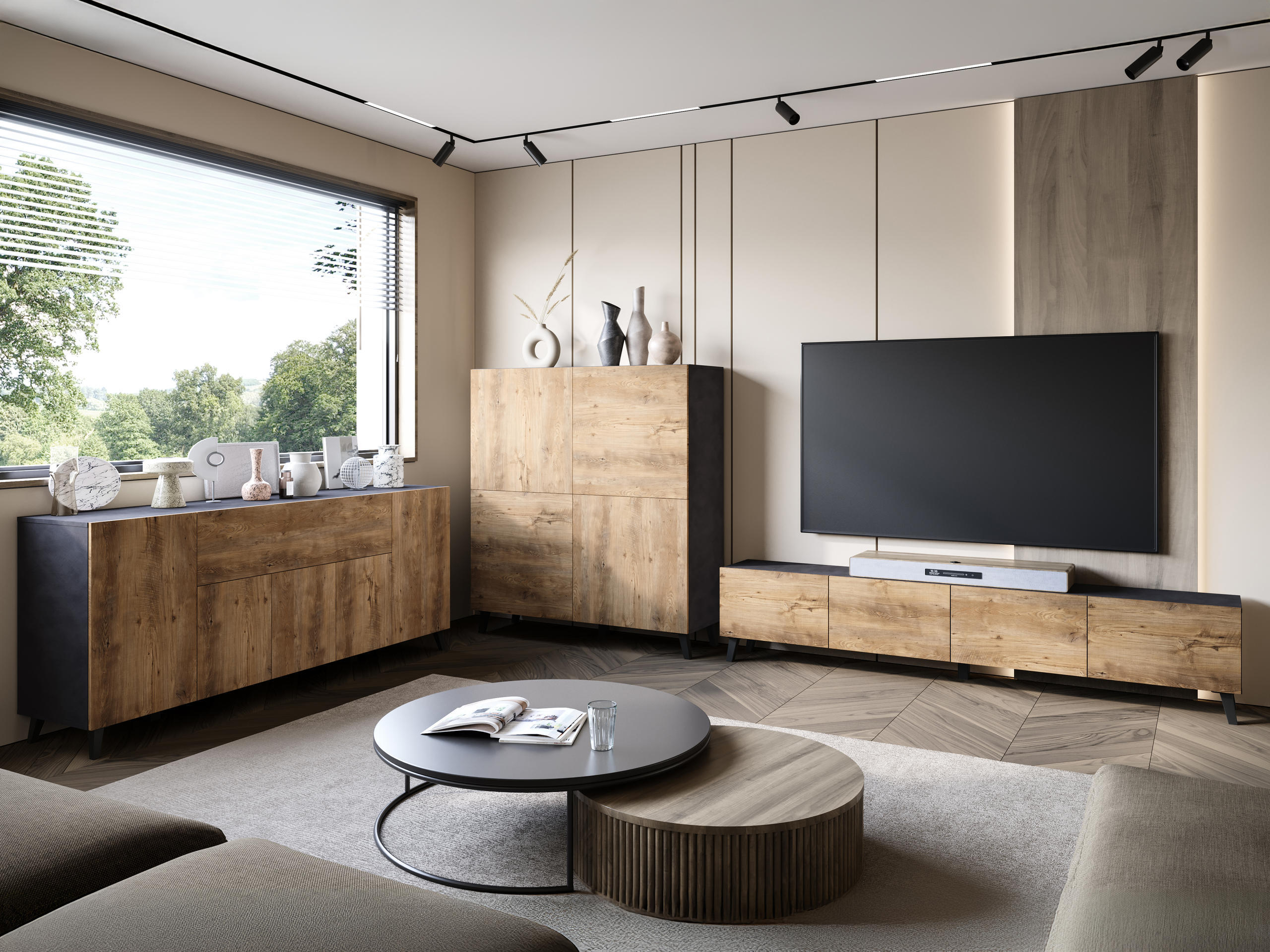 TV-meubel Levtive 101 (Matera grijs + Kastanje)