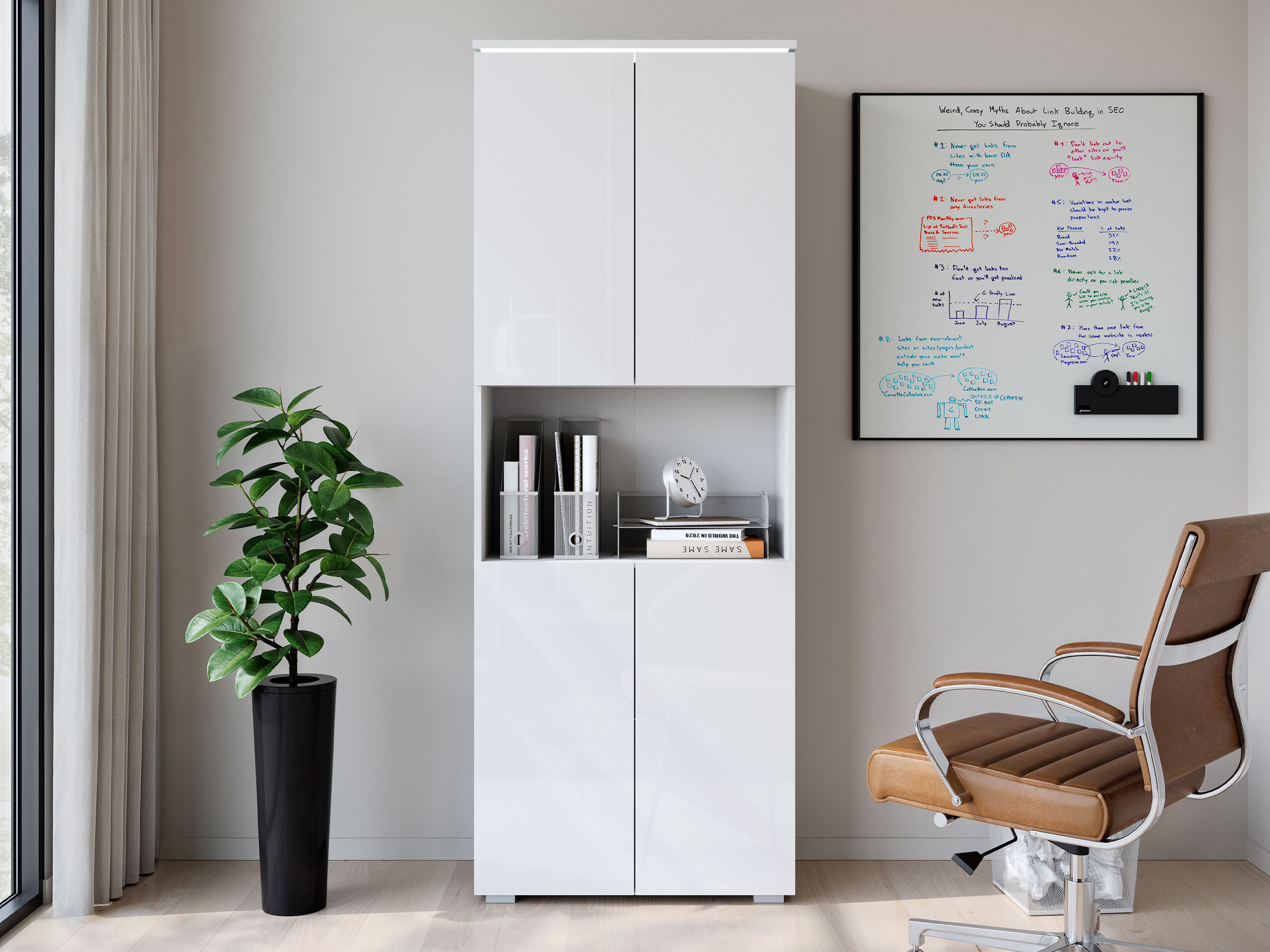 Boekenkast Mirfivo 106 (Wit + Glanzend wit)
