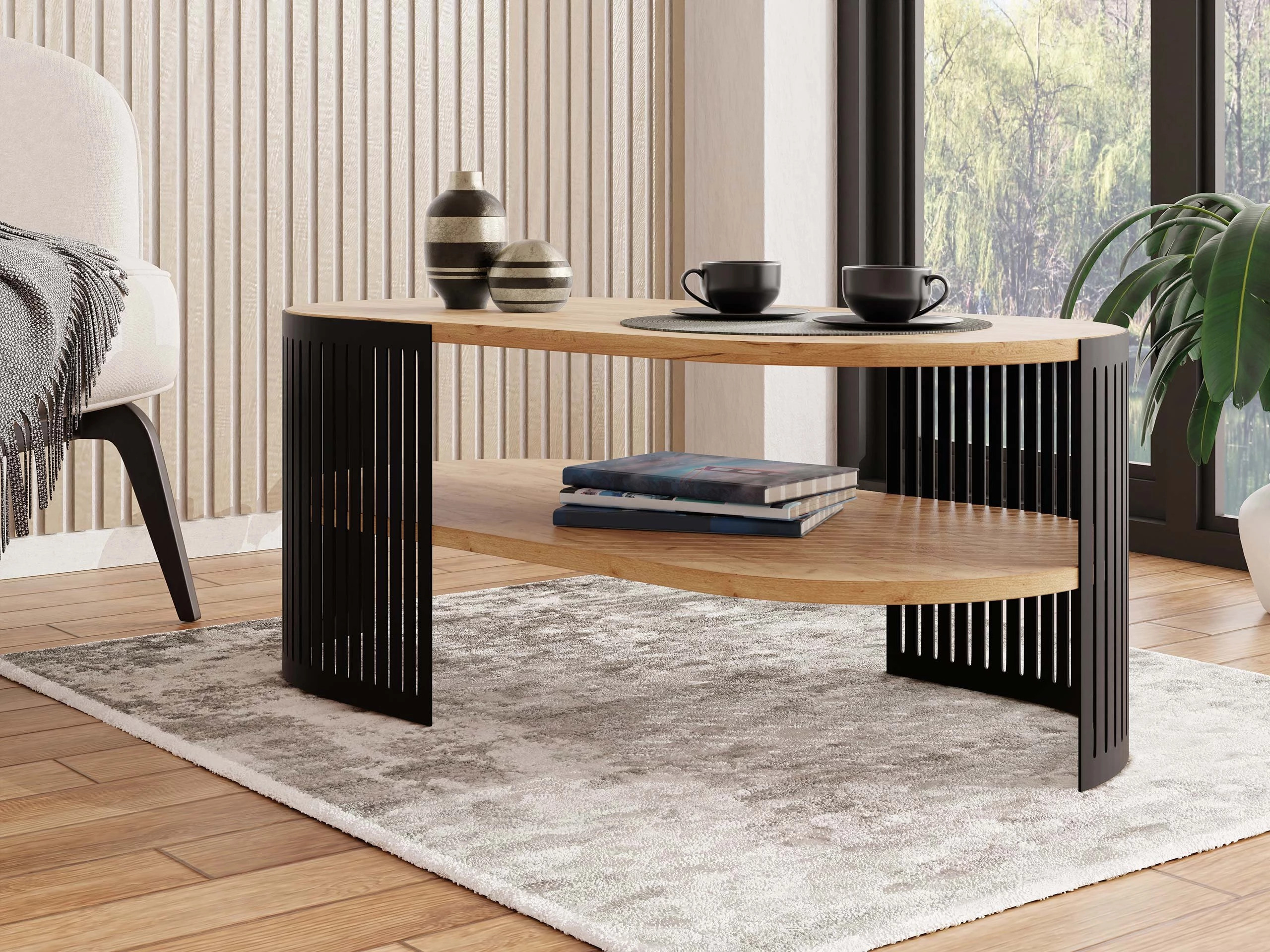 Salontafel Civer VI (Zwart + Ambachtelijke gouden eik)