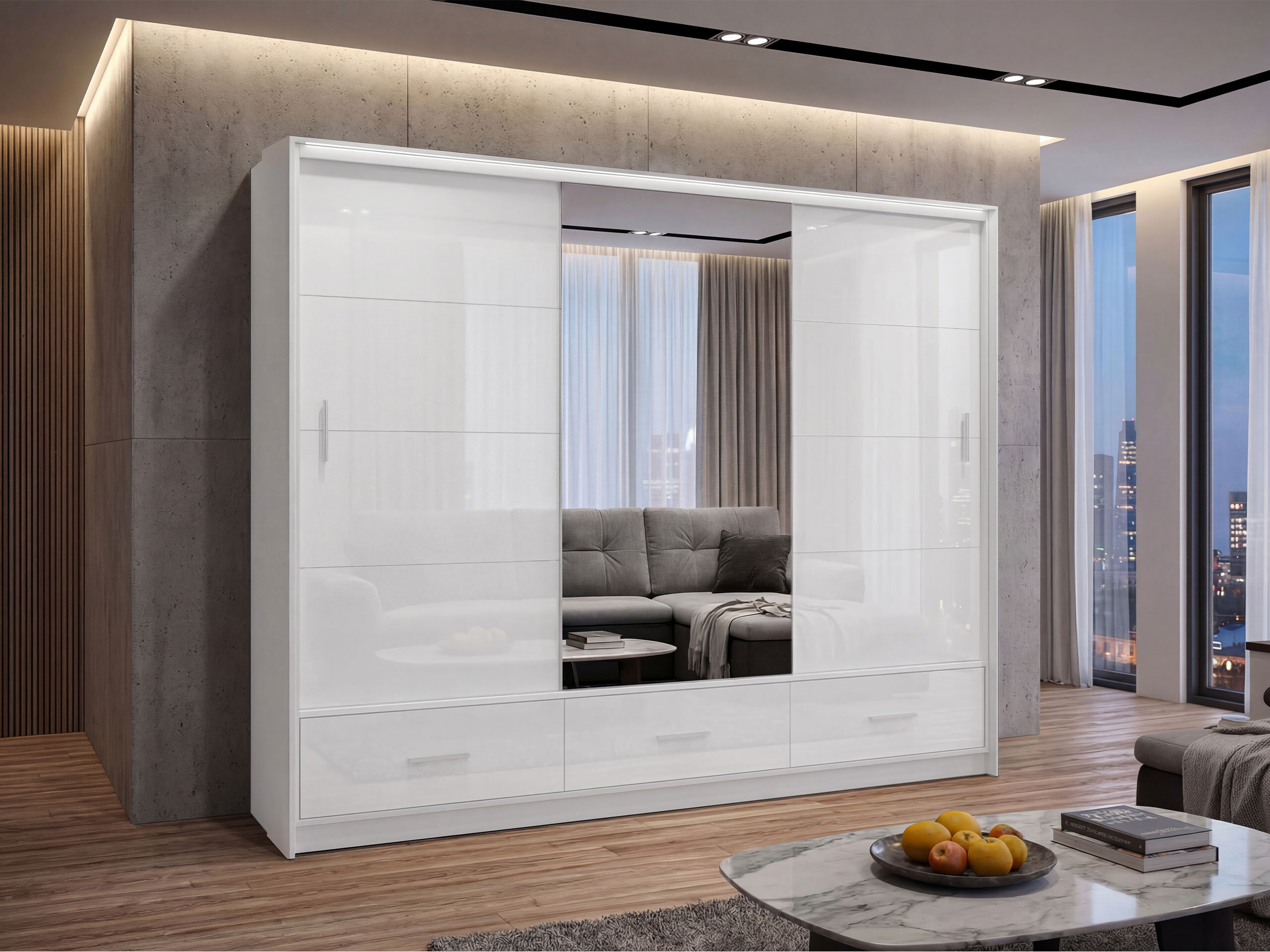Kledingkast Honolulu 203 (Wit + Glanzend wit)