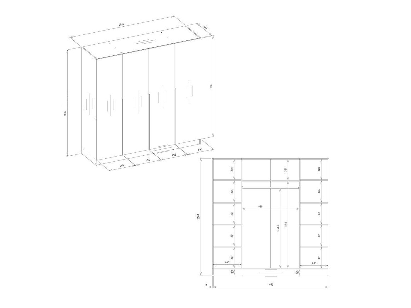 Kledingkast Mandeville 370 (Wit + Zwart)