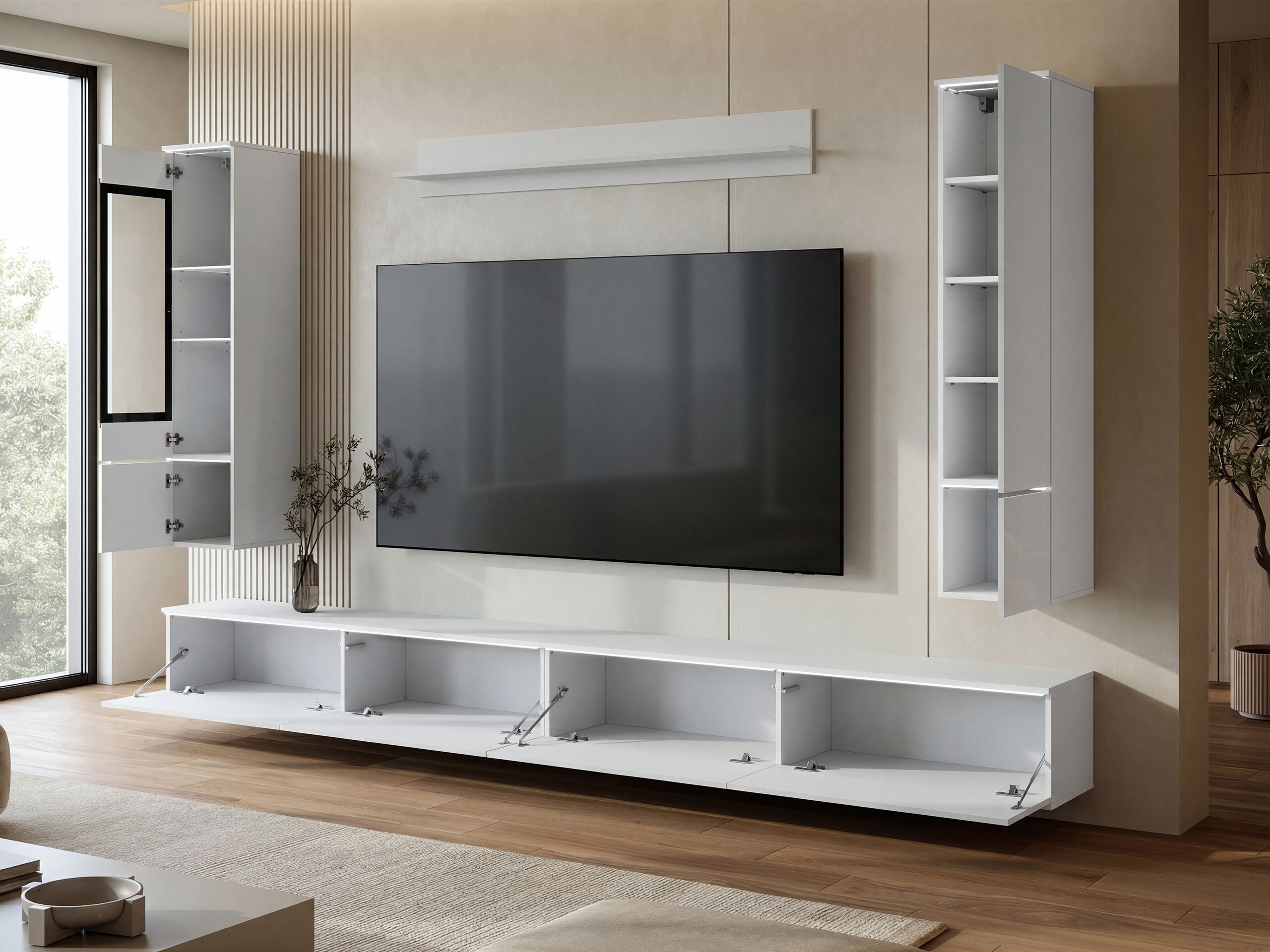 Woonkamerset Mirfivo 110 (Wit + Glanzend wit)