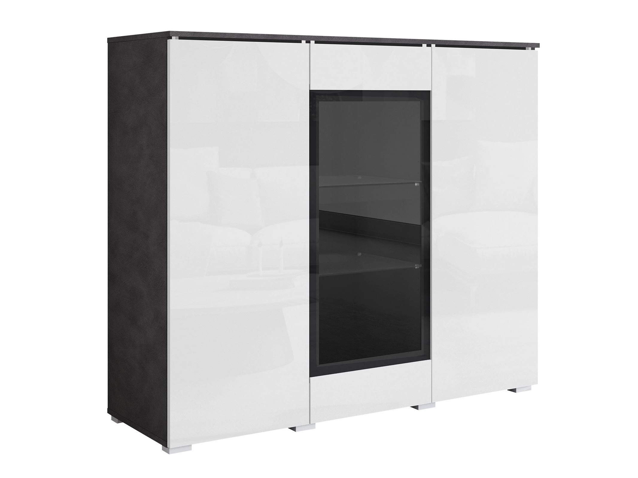 Dressoir Mirfivo 103 (Matera grijs + Glanzend wit)
