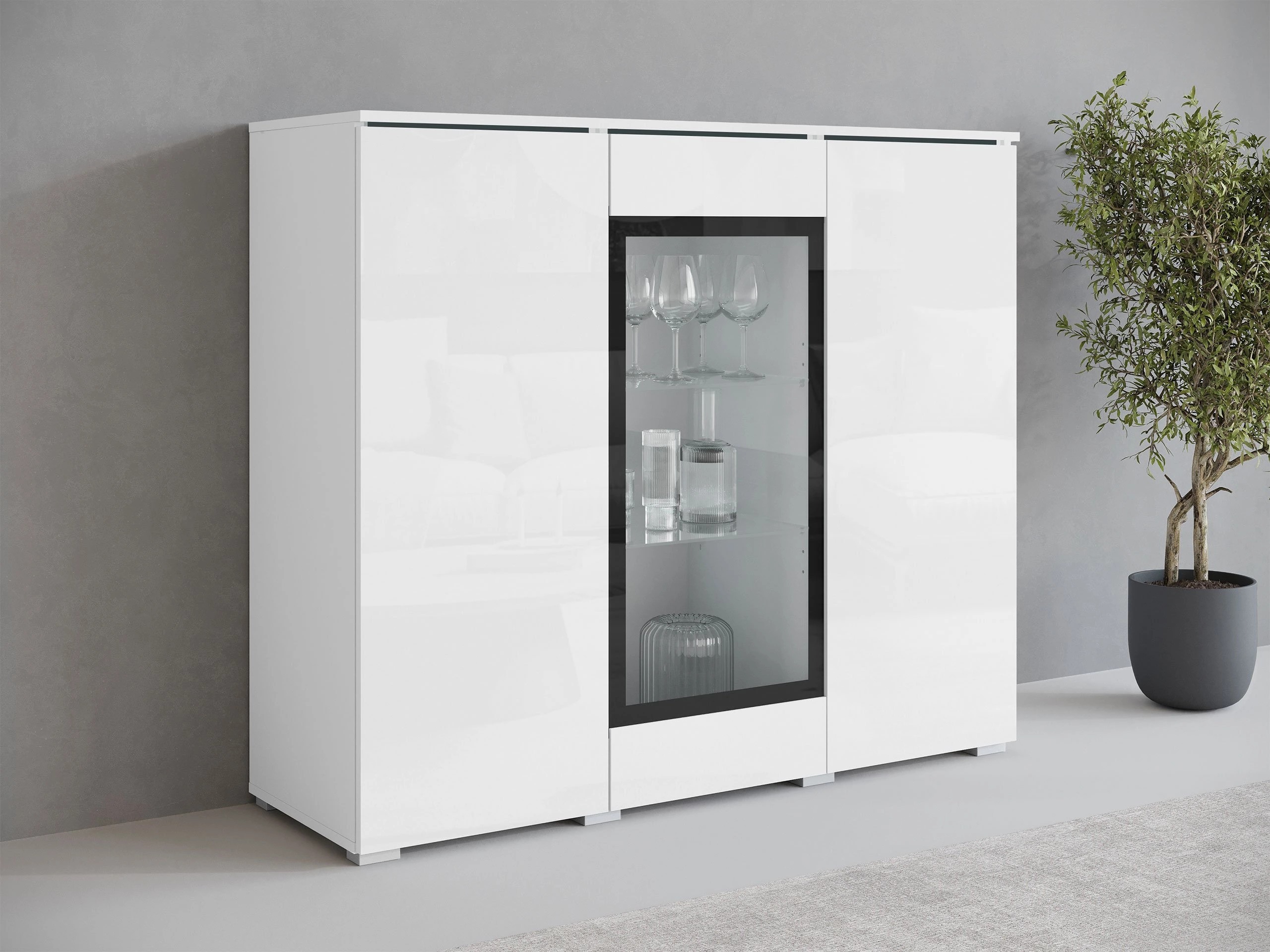 Dressoir Mirfivo 103 (Wit + Glanzend wit)