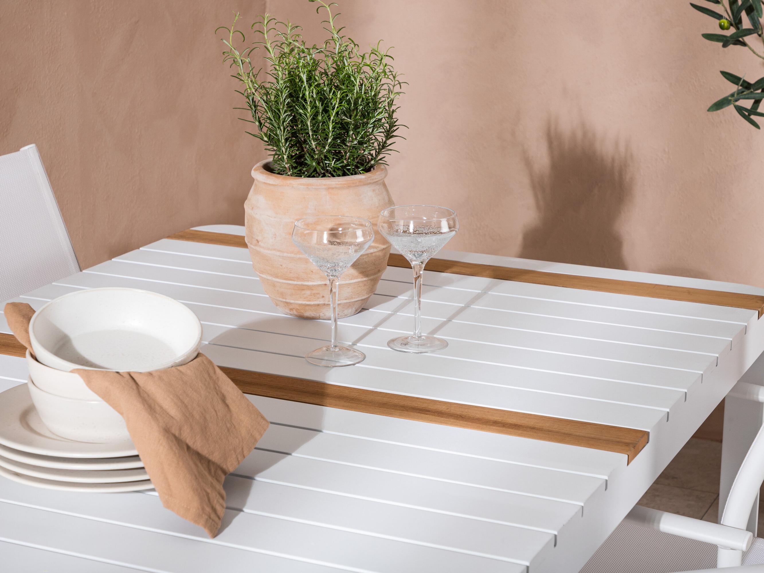 Tafel en stoelen set Dallas 5318 (Wit + Teak)