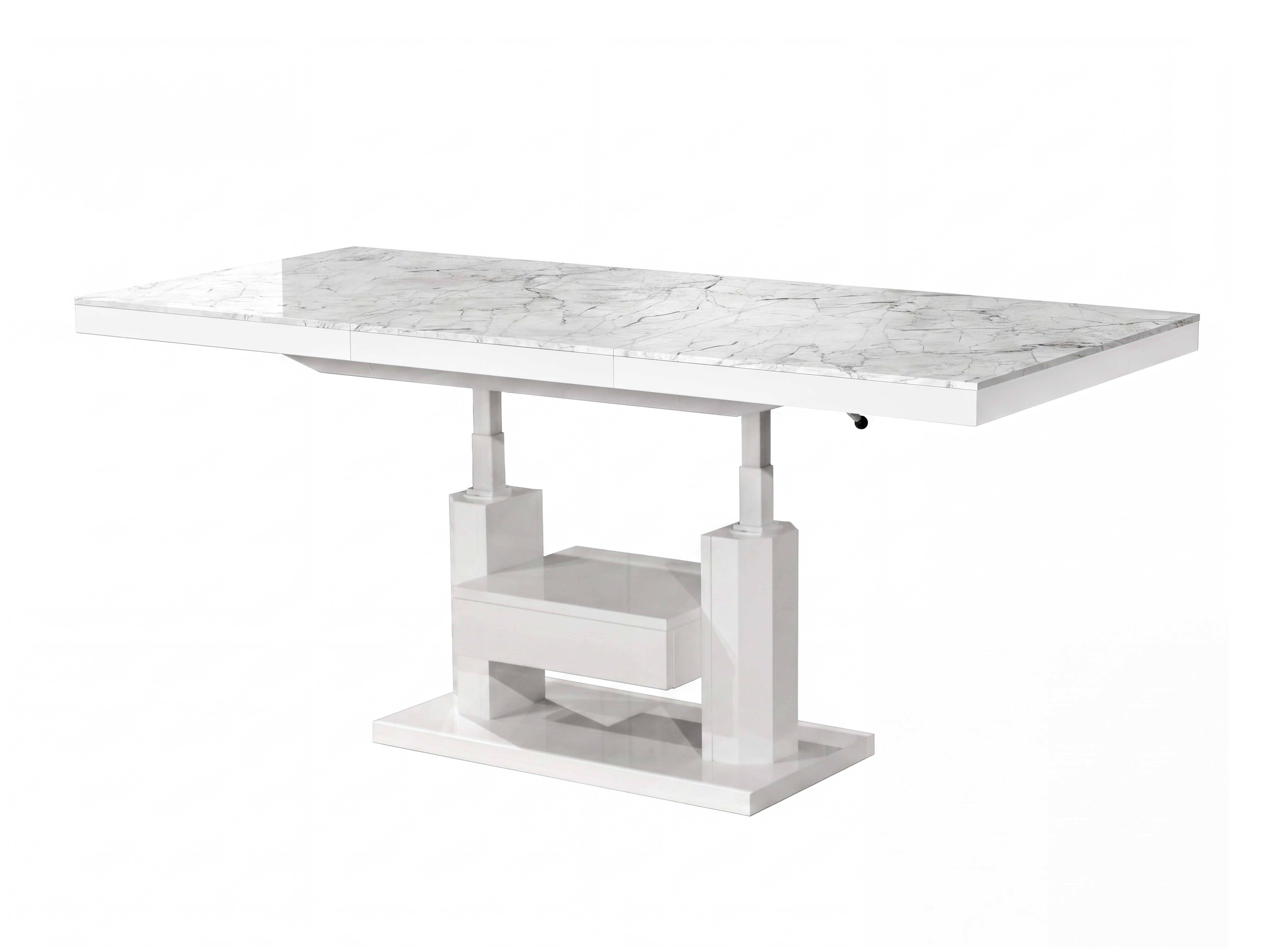Transformeerbare salontafel Hoboken 100 (Wit marmer + Glanzend wit)