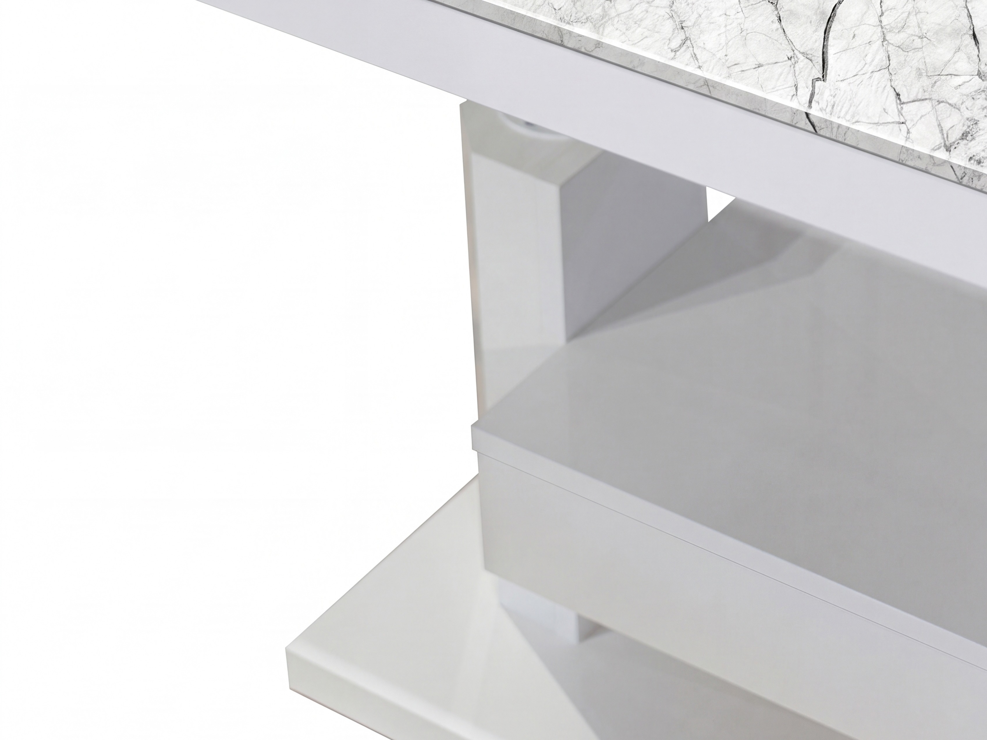 Transformeerbare salontafel Hoboken 100 (Wit marmer + Glanzend wit)