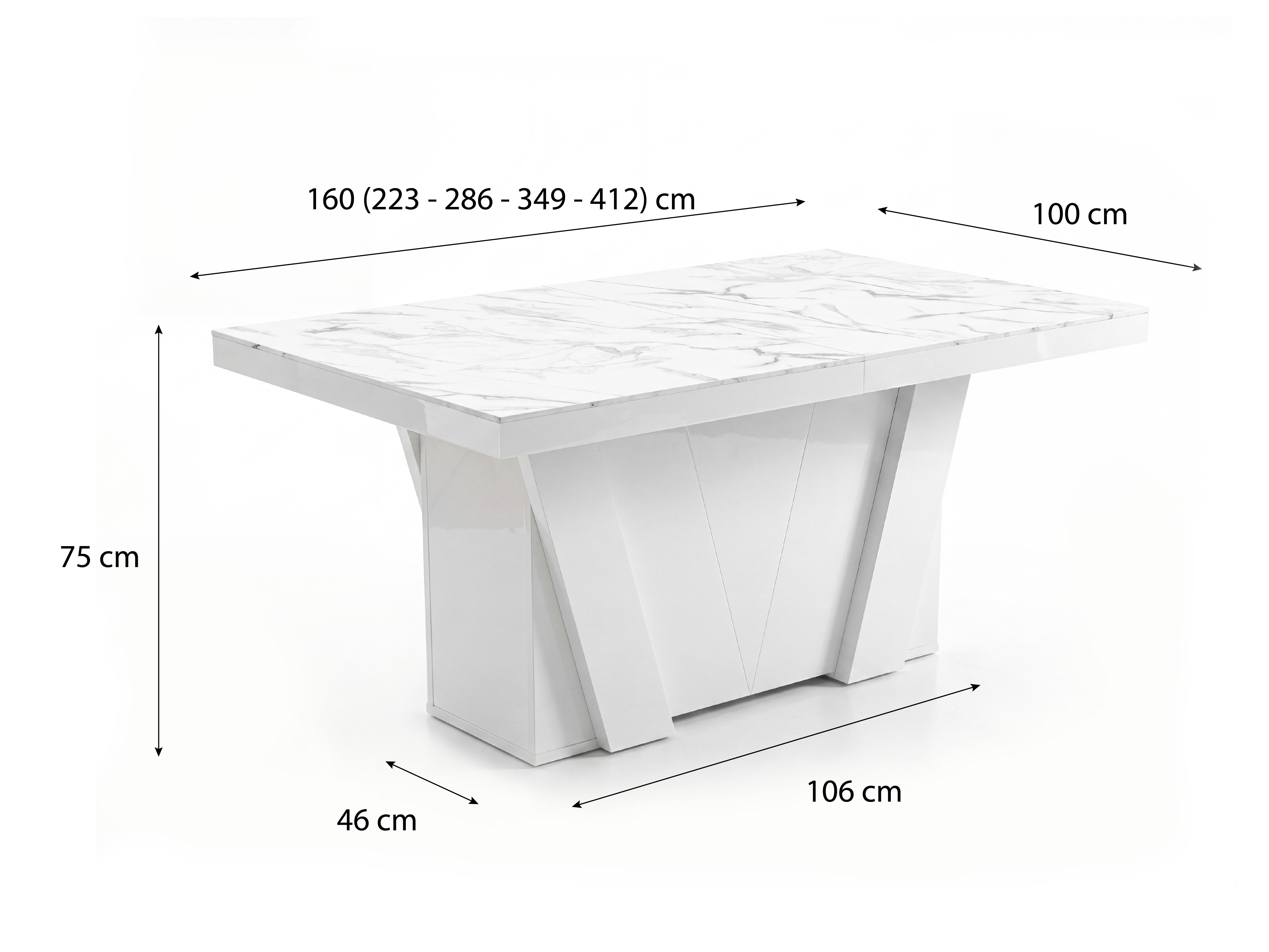 Tafel Hoboken 101 (Wit marmer + Glanzend wit)