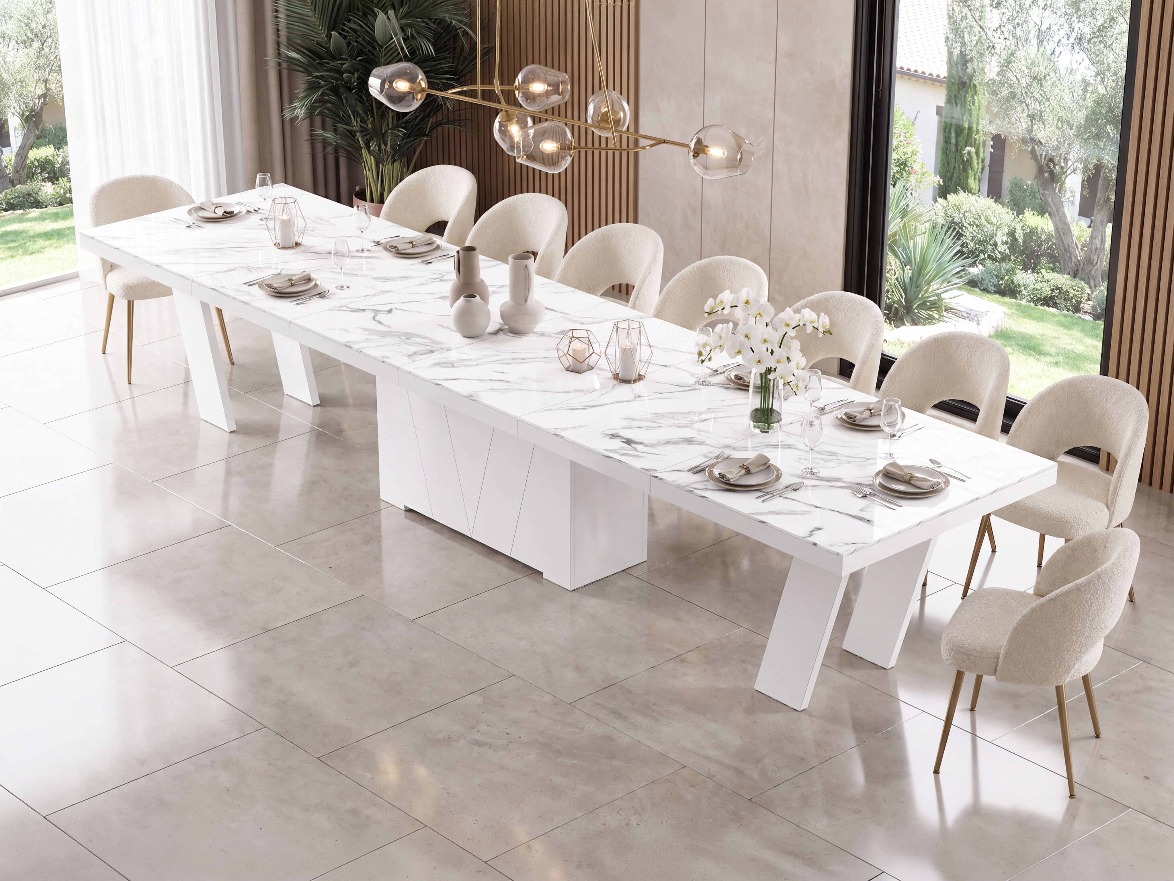 Tafel Hoboken 101 (Wit marmer + Glanzend wit)