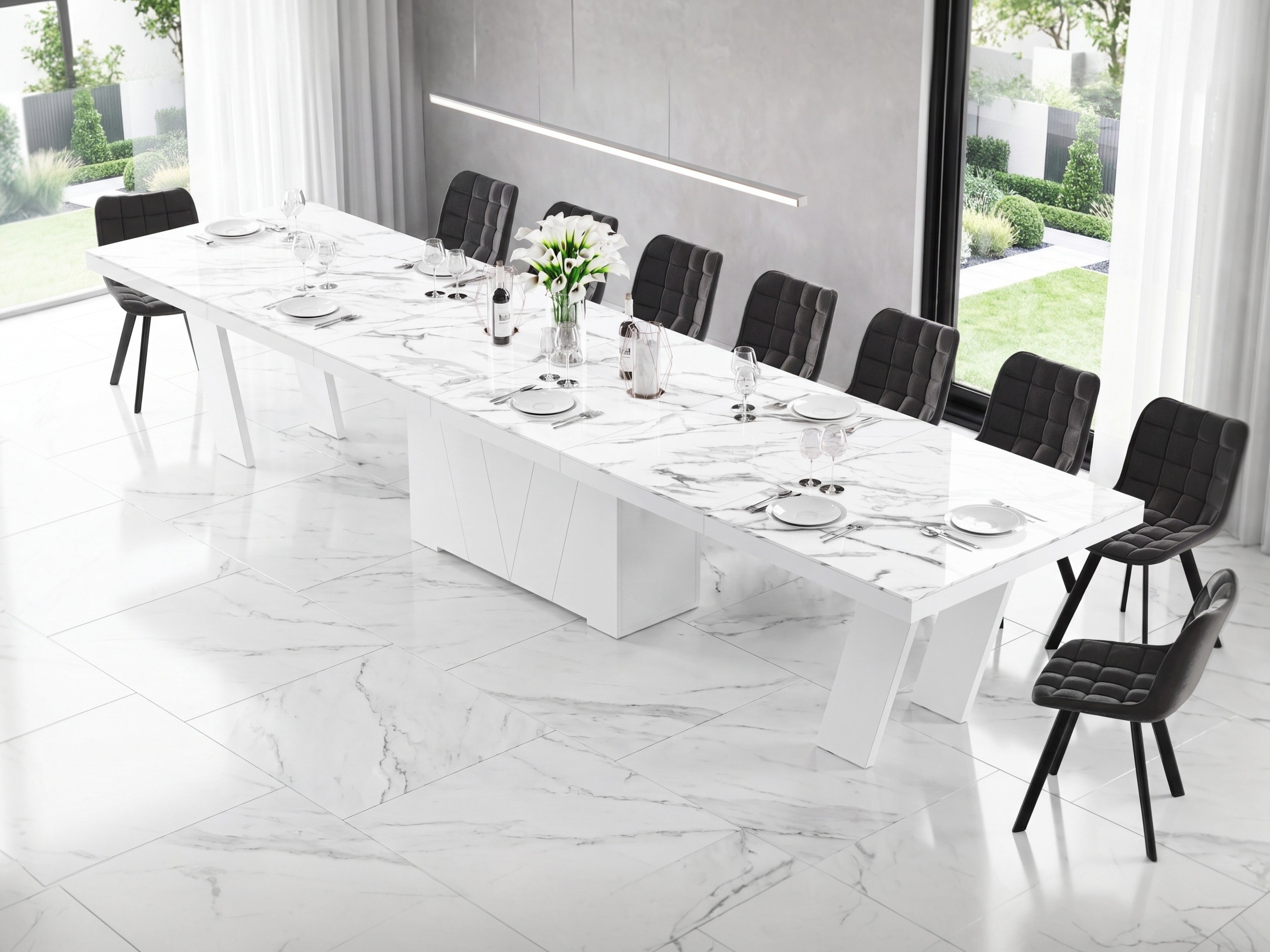 Tafel Hoboken 101 (Wit marmer + Glanzend wit)