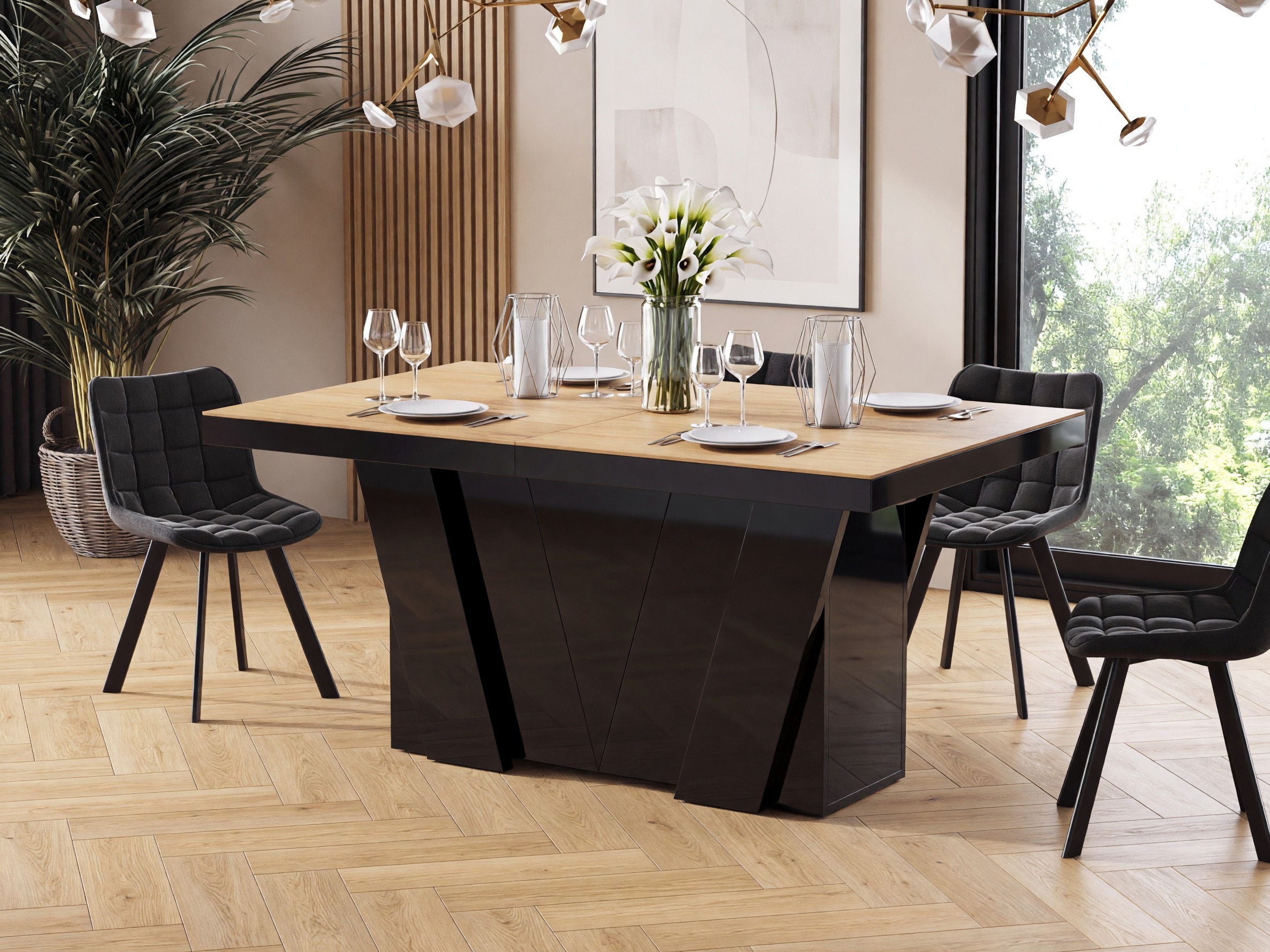 Tafel Hoboken 101 (Eiken + Glanzend zwart)