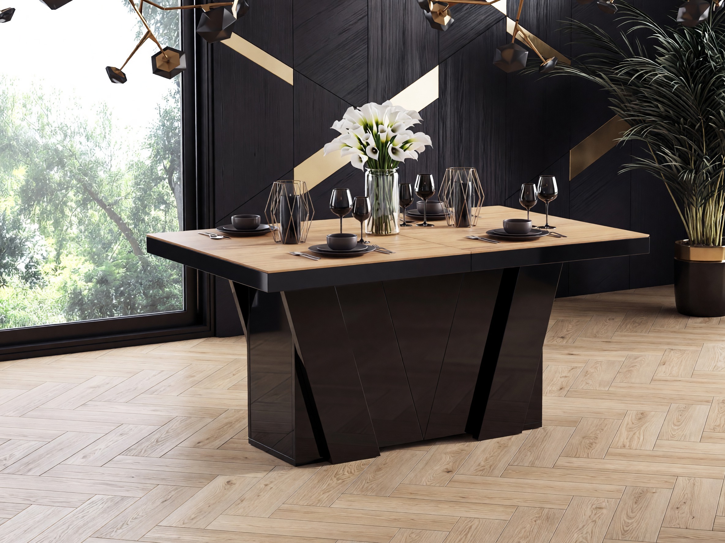 Tafel Hoboken 101 (Eiken + Glanzend zwart)