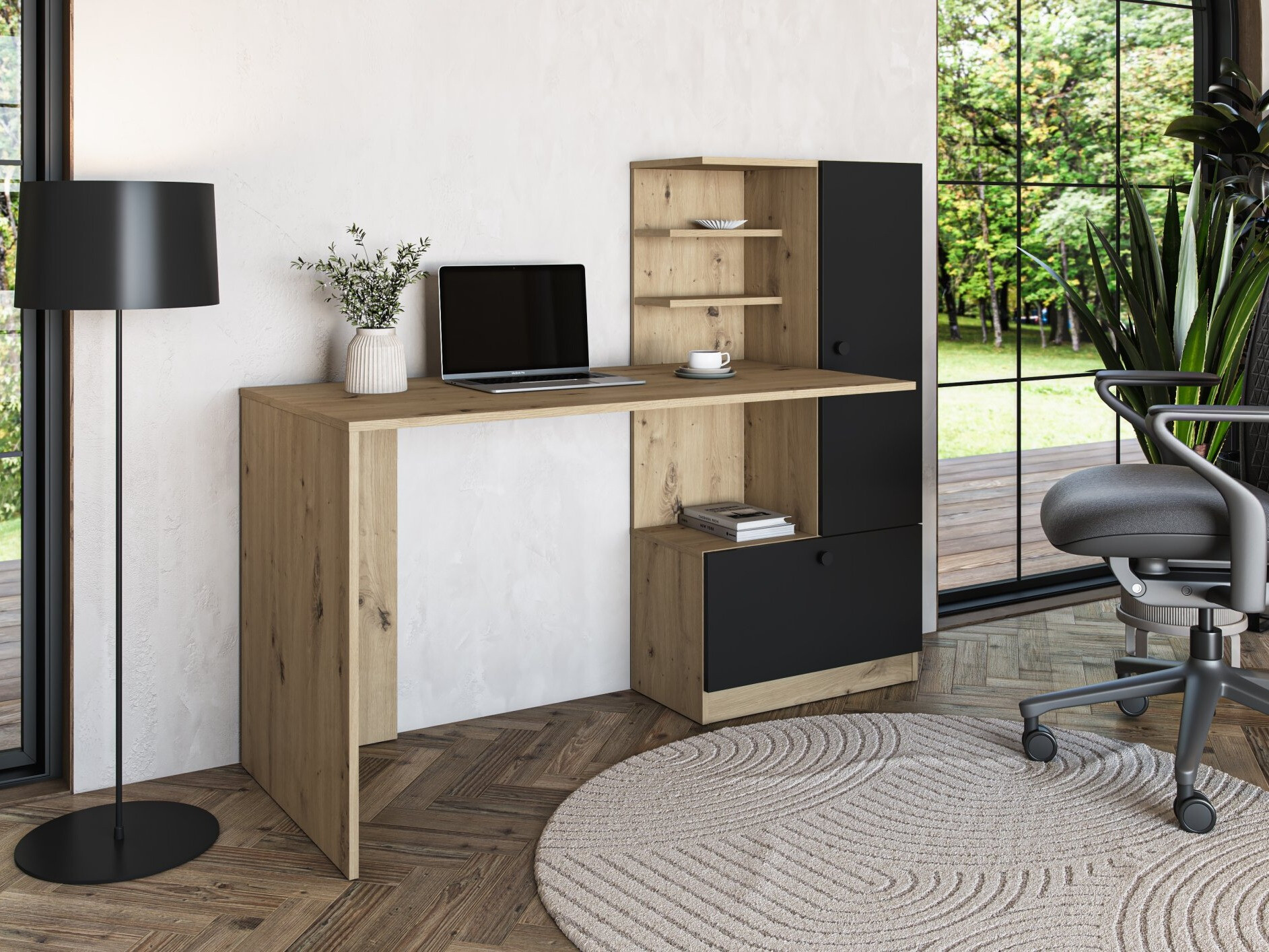 Bureau Houston 2148 (Zwart + Artisan eiken)